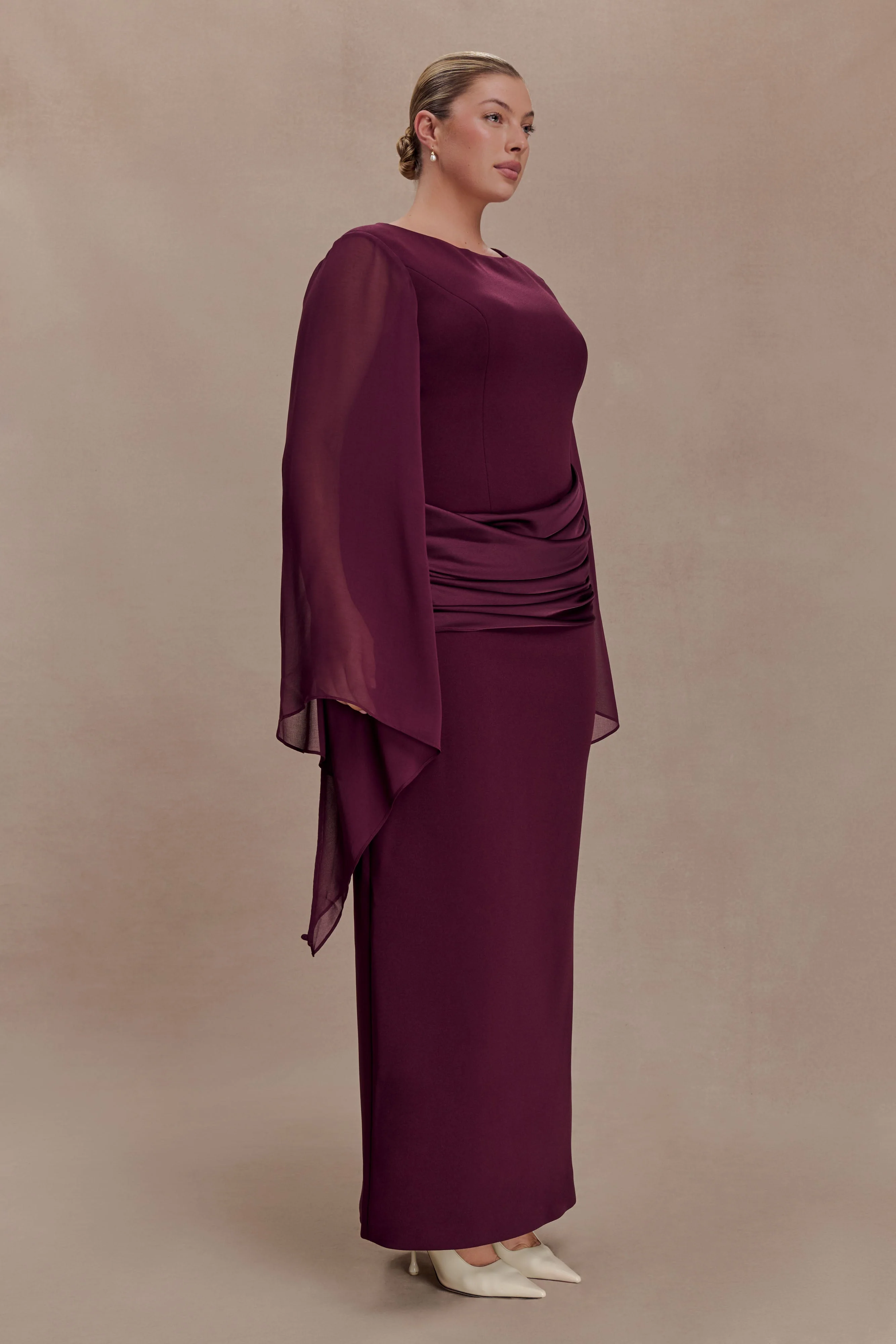 Samantha Waterfall Sleeves Maxi Dress - Wine - Image 8