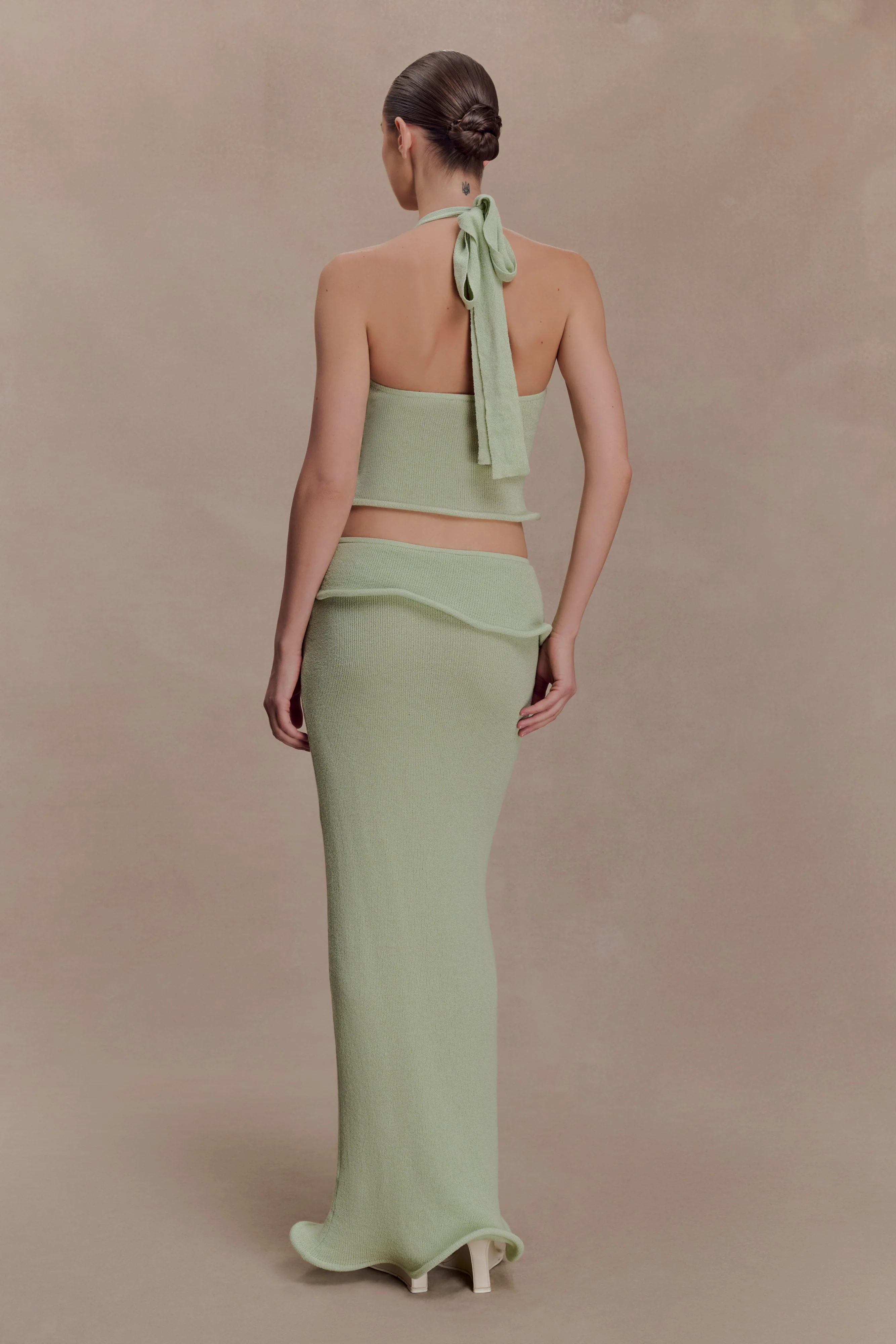 Samira Halter Knit Twist Top - Pastel Green - Image 5