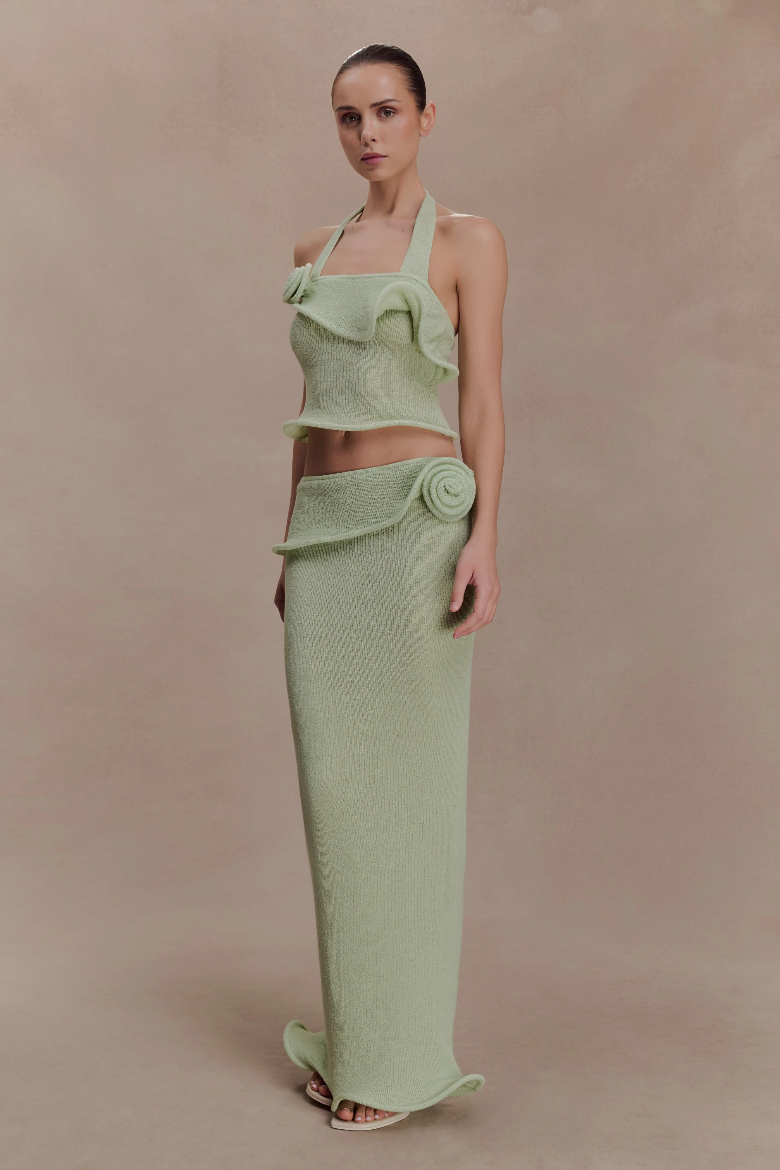 Samira Knit Wired Maxi Skirt - Pastel Green - Image 3