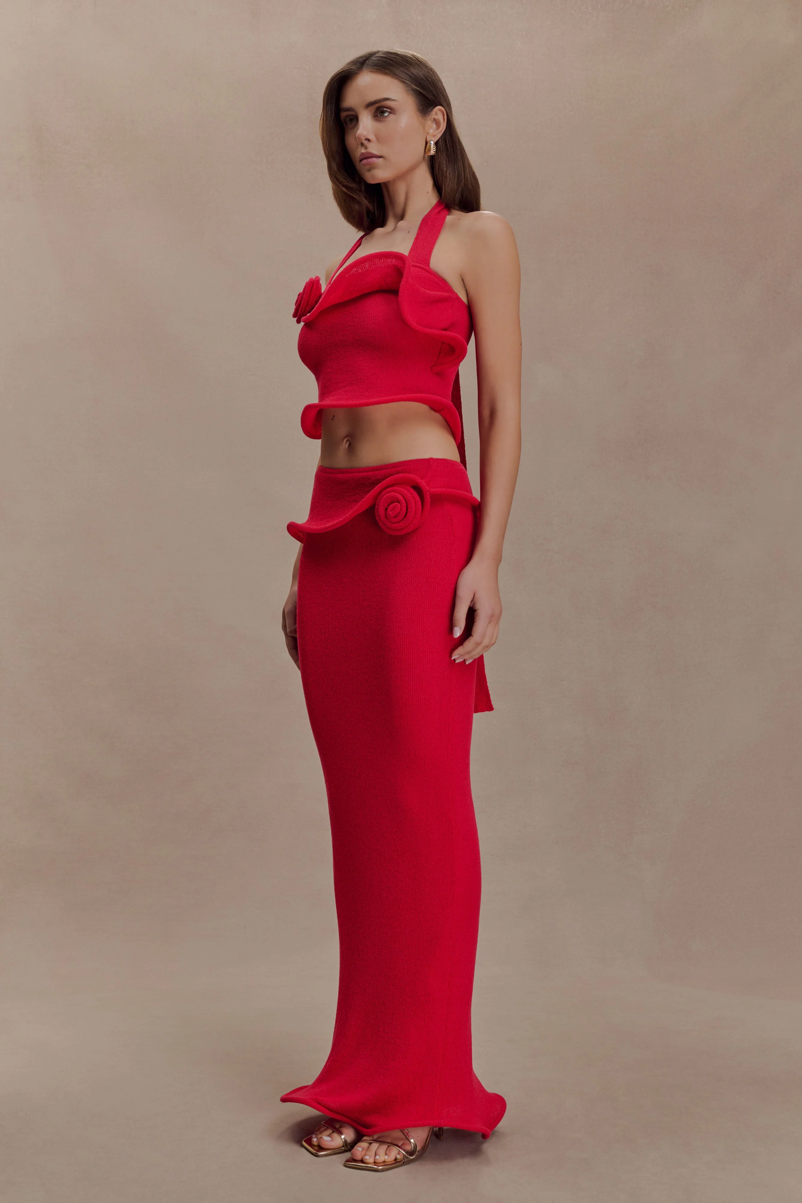 Samira Knit Wired Maxi Skirt - Red - Image 3
