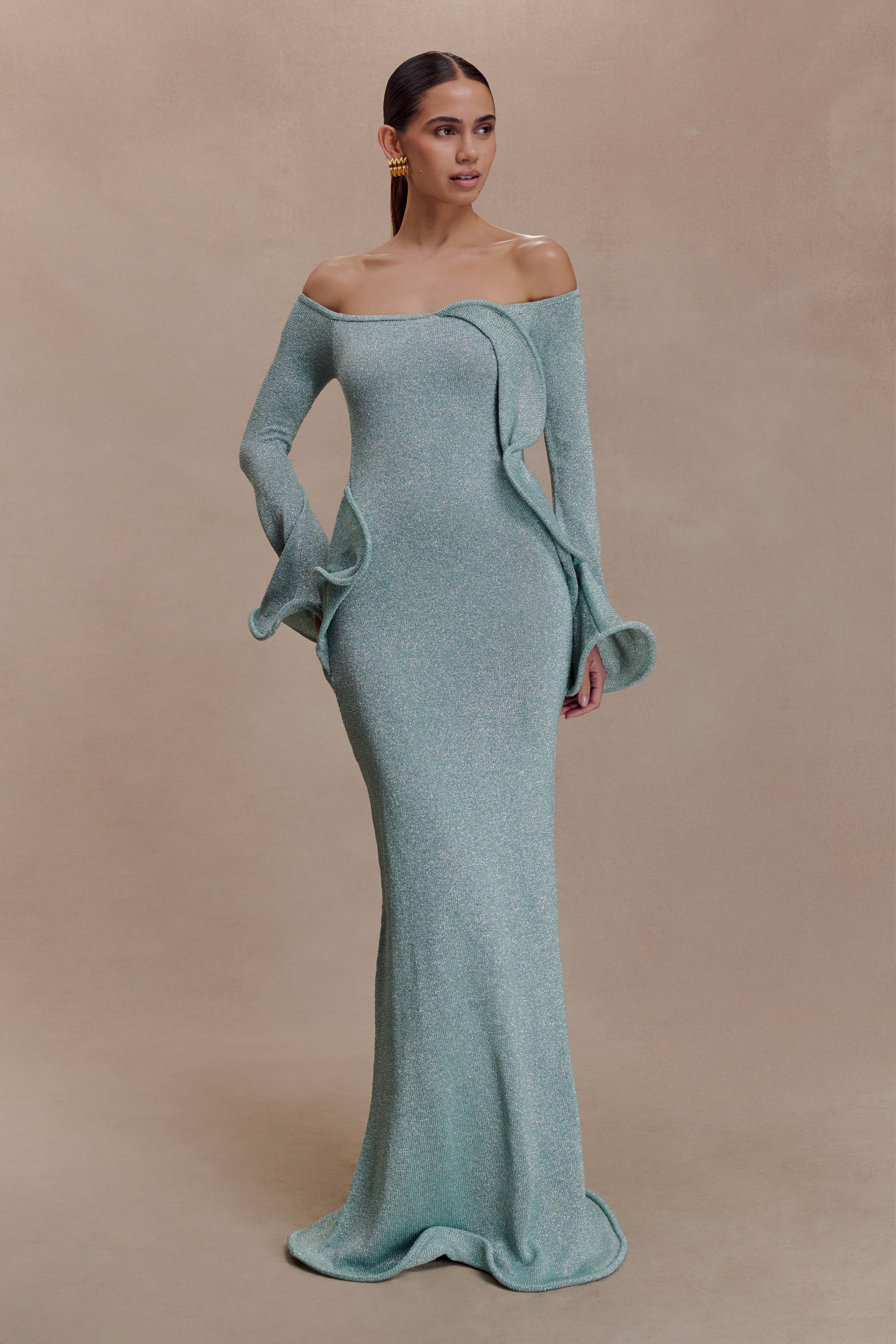 Sandrine Lurex Knit Maxi Dress - Aqua - Image 8