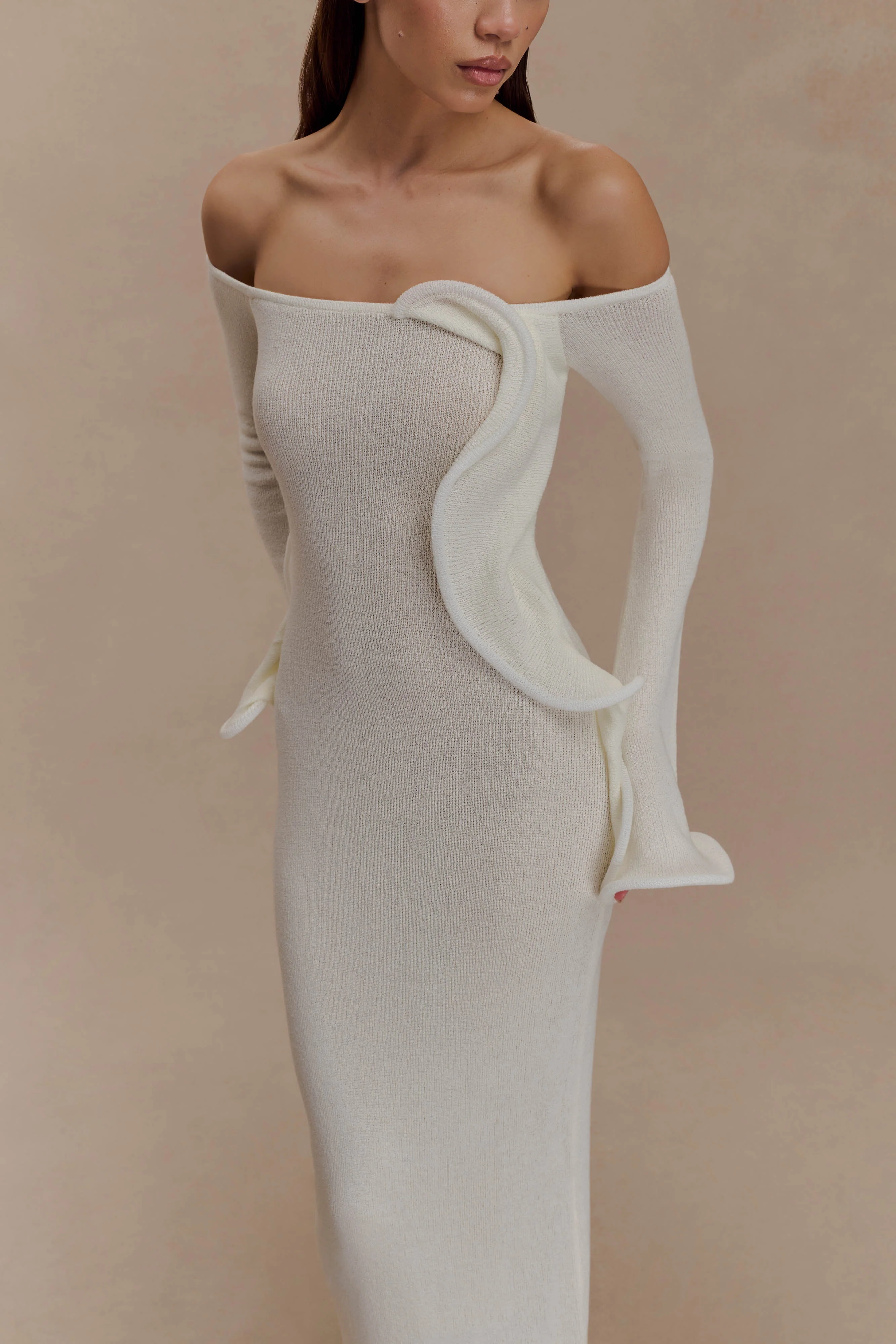 Sandrine Off Shoulder Knit Maxi Dress - White - Image 3