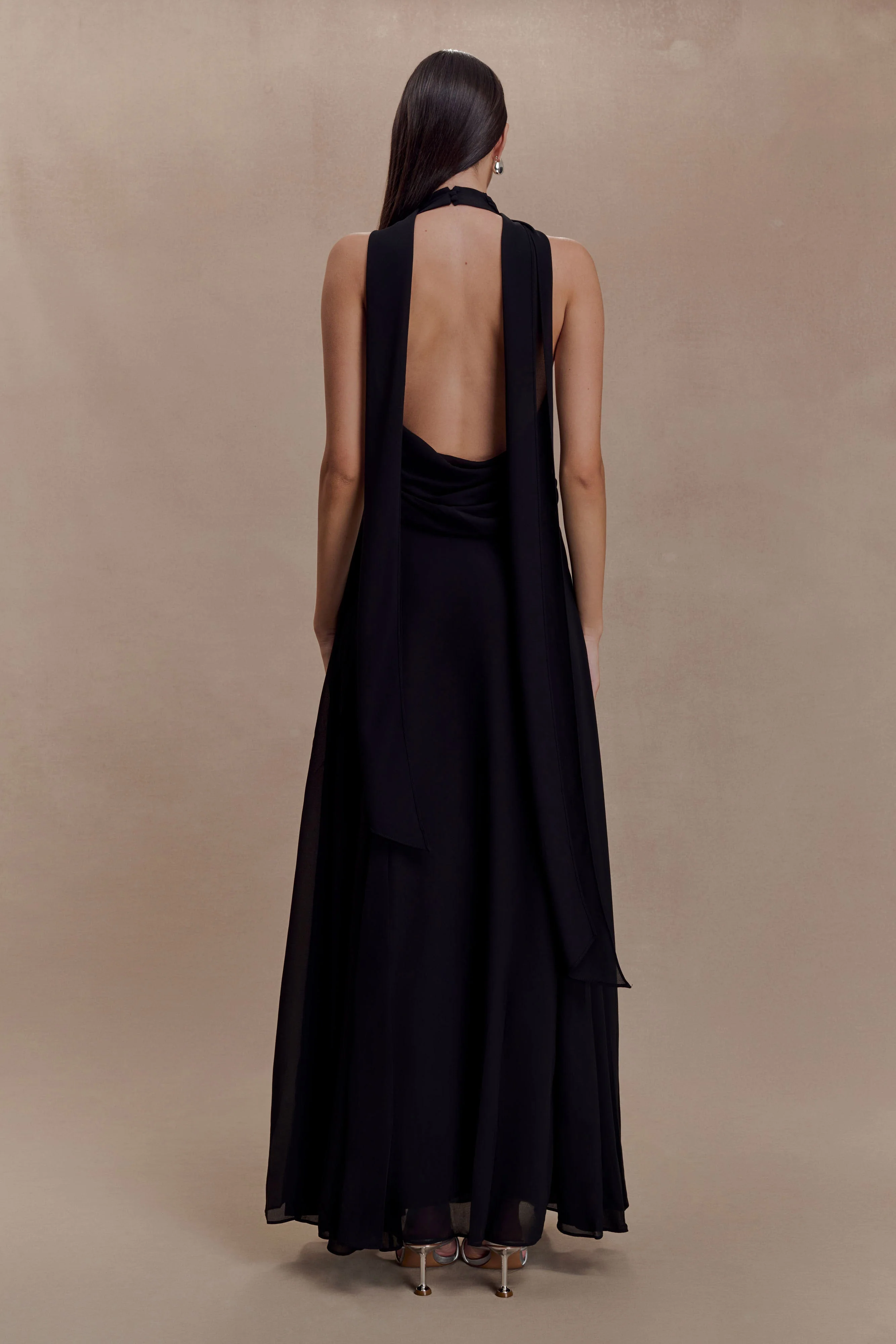 Santal Floral Chiffon Halter Maxi Dress - Black - Image 2