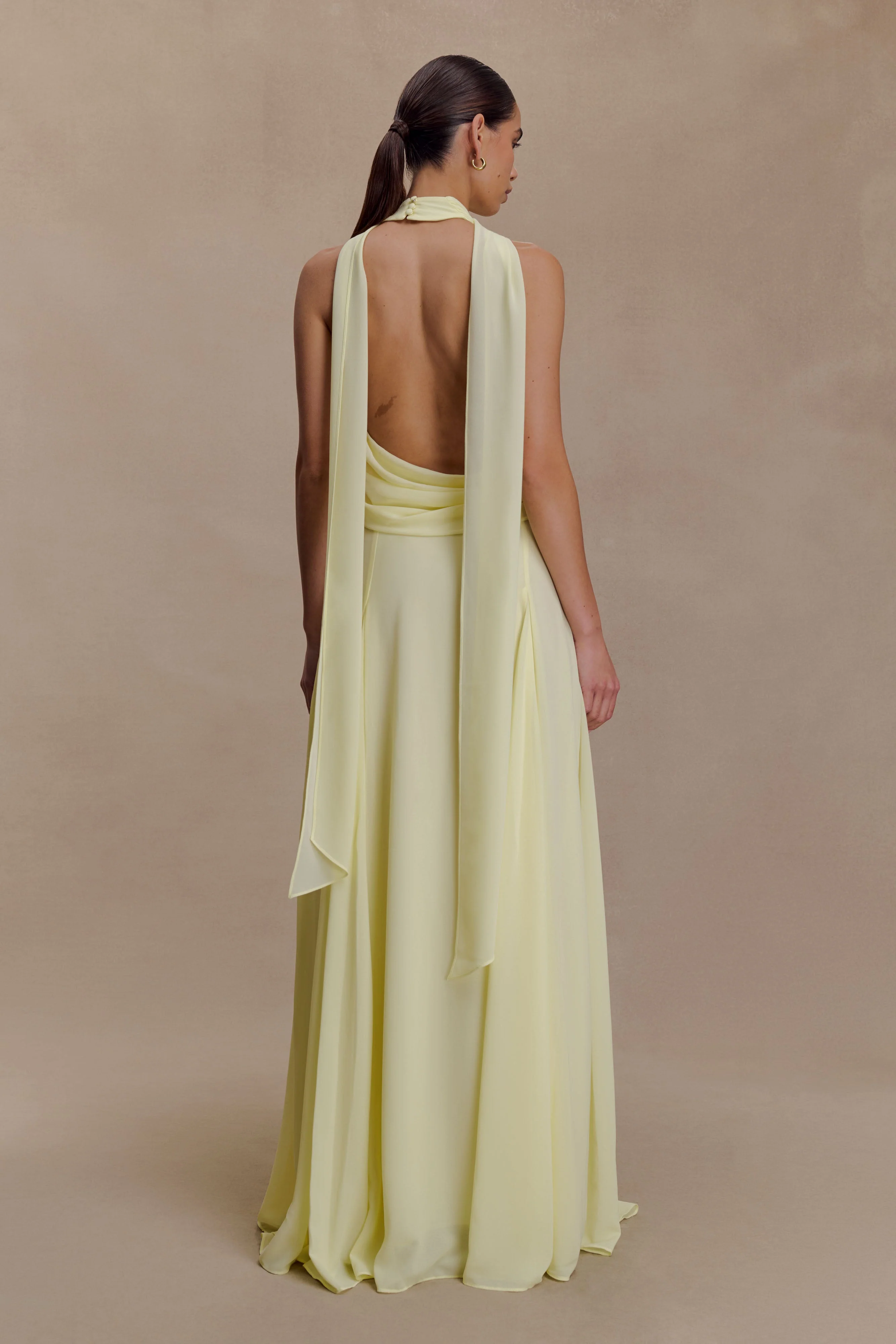 Santal Floral Chiffon Halter Maxi Dress - Lemon - Image 6