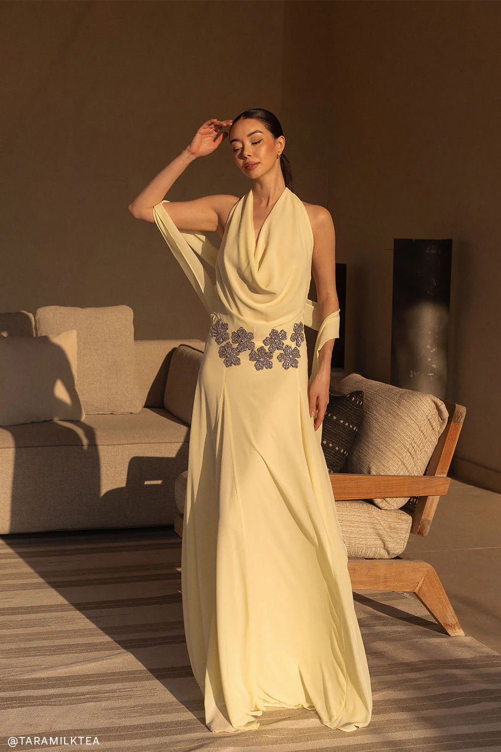 Santal Floral Chiffon Halter Maxi Dress - Lemon - Image 8