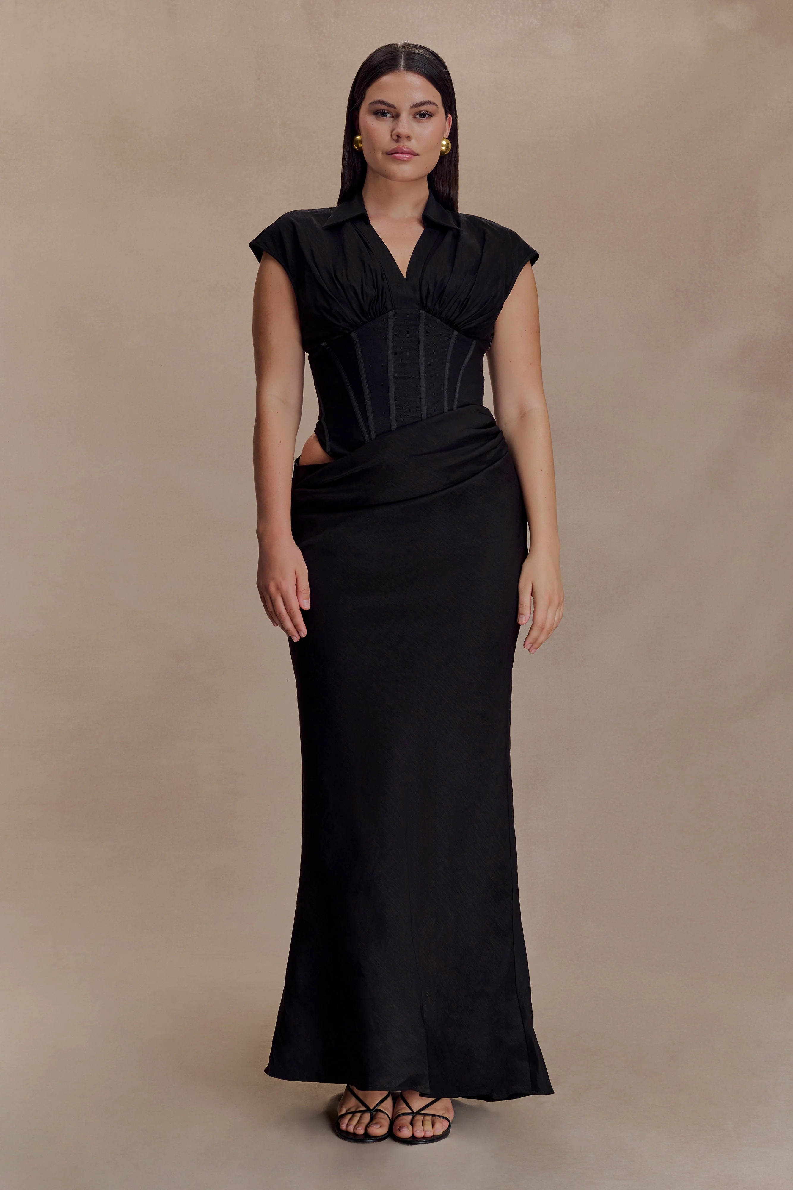 Saphira Shirt Corset Maxi Dress - Black - Image 3