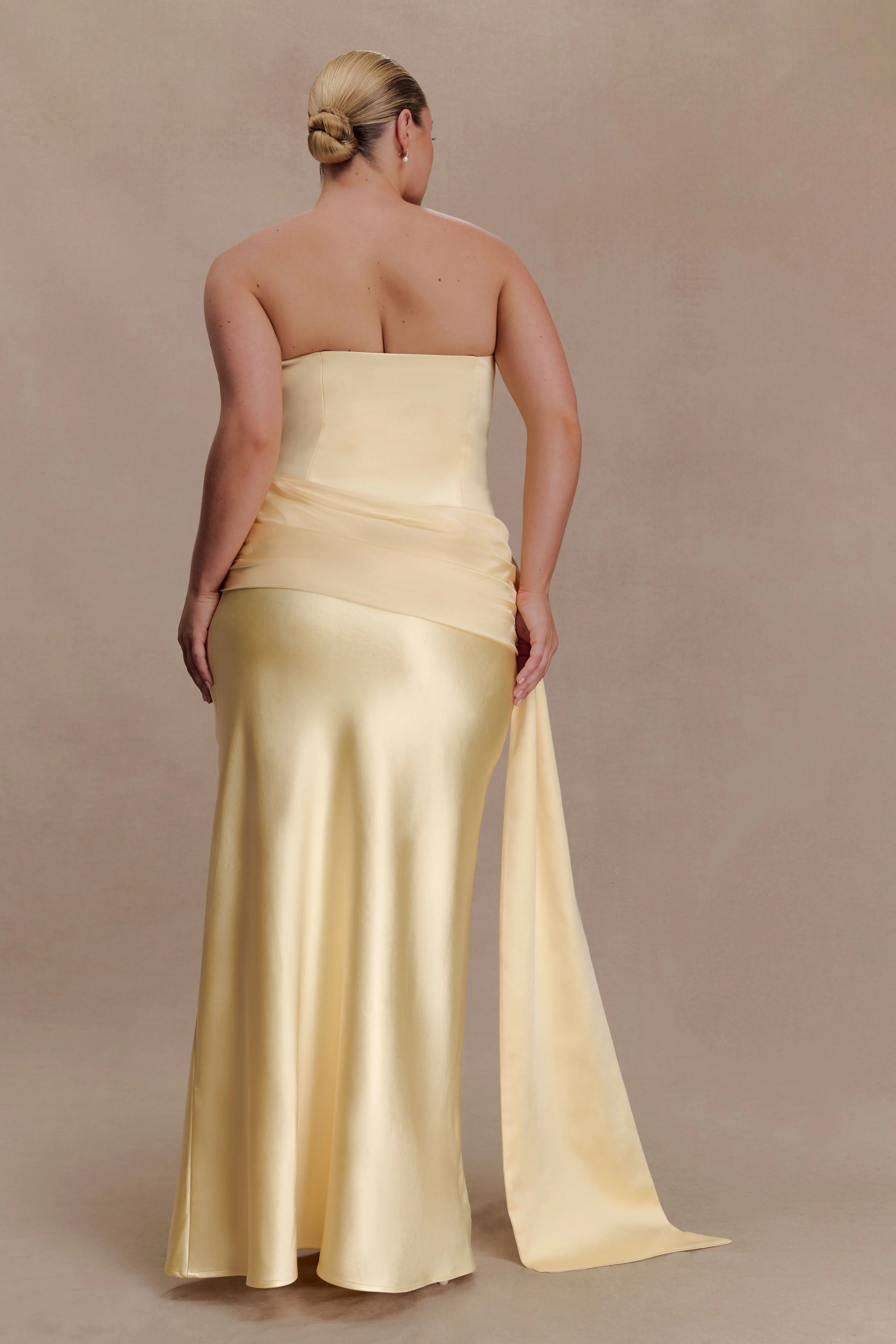 Sarah Strapless Maxi Dress With Waist Tie - Lemon - Image 6