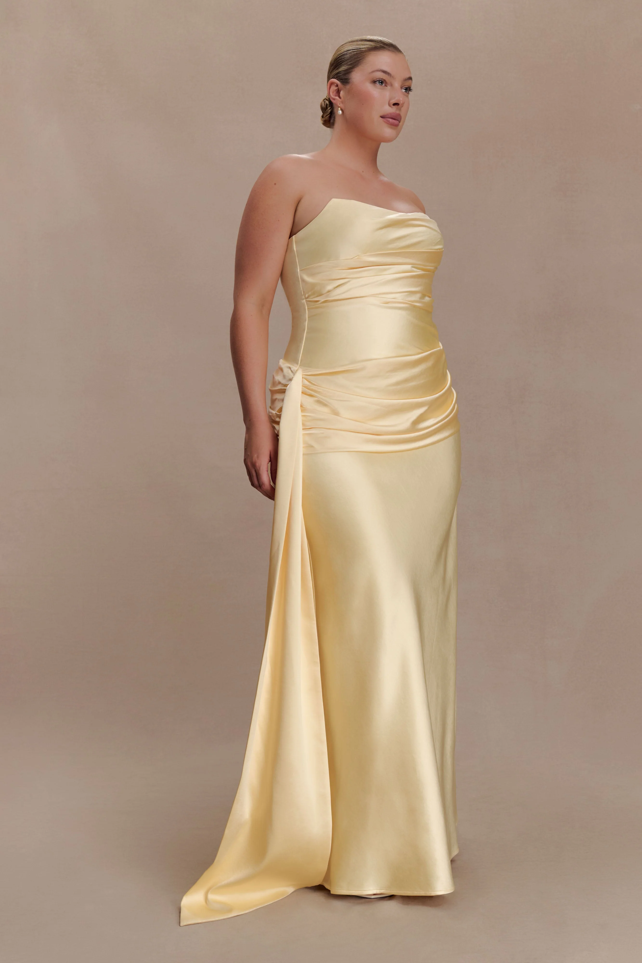 Sarah Strapless Maxi Dress With Waist Tie - Lemon - Image 8