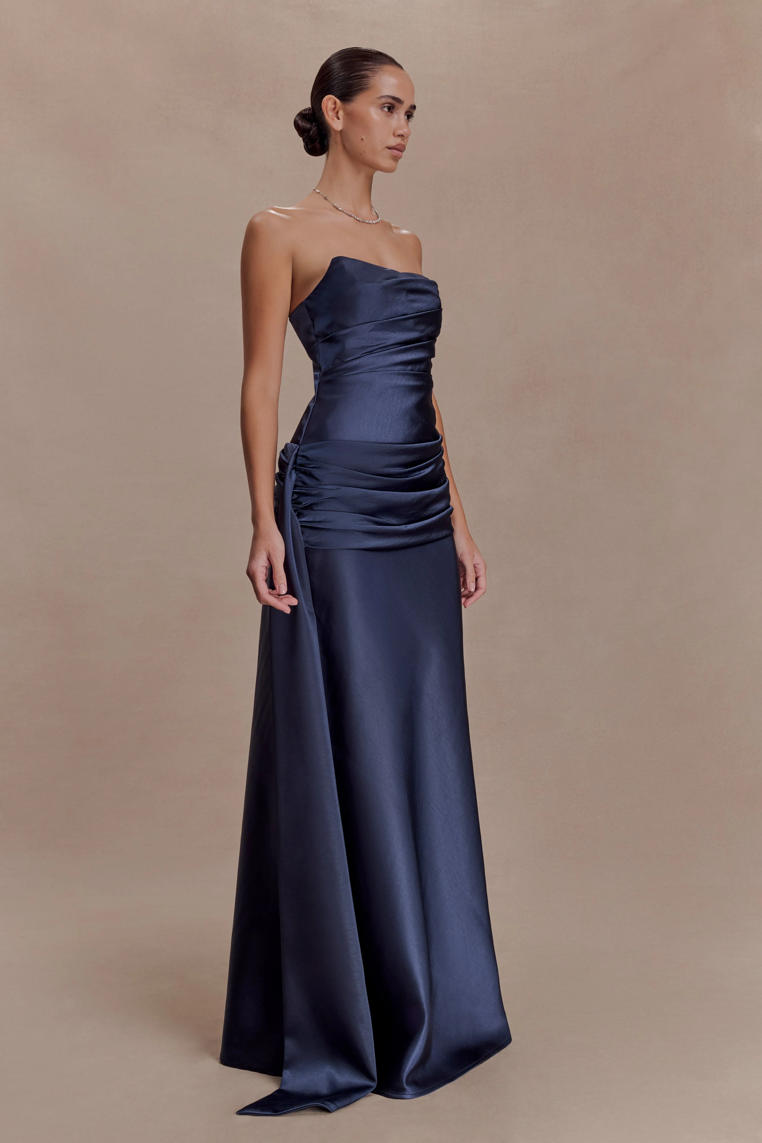 Sarah Strapless Maxi Dress With Waist Tie - Navy - Image 2