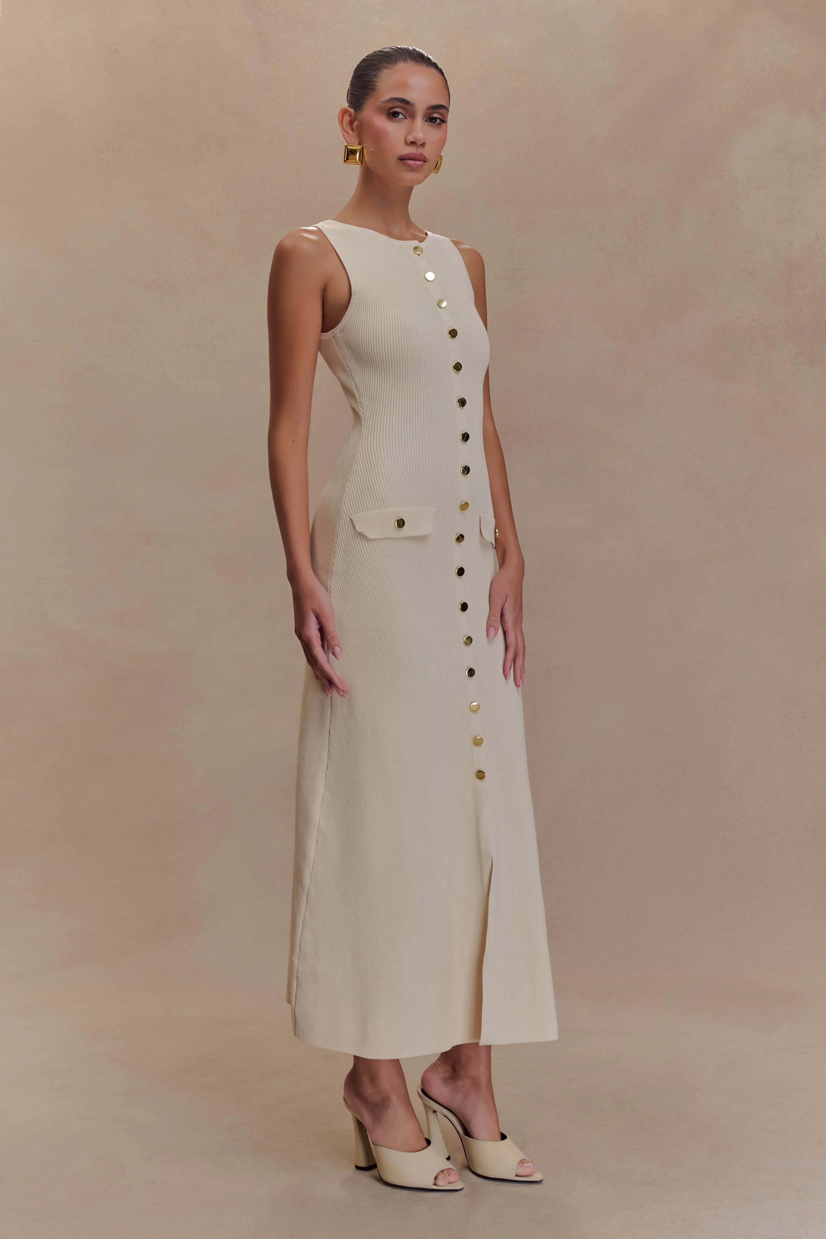 Sawyer Sleeveless Buttoned Maxi Dress - Ivory - Image 4