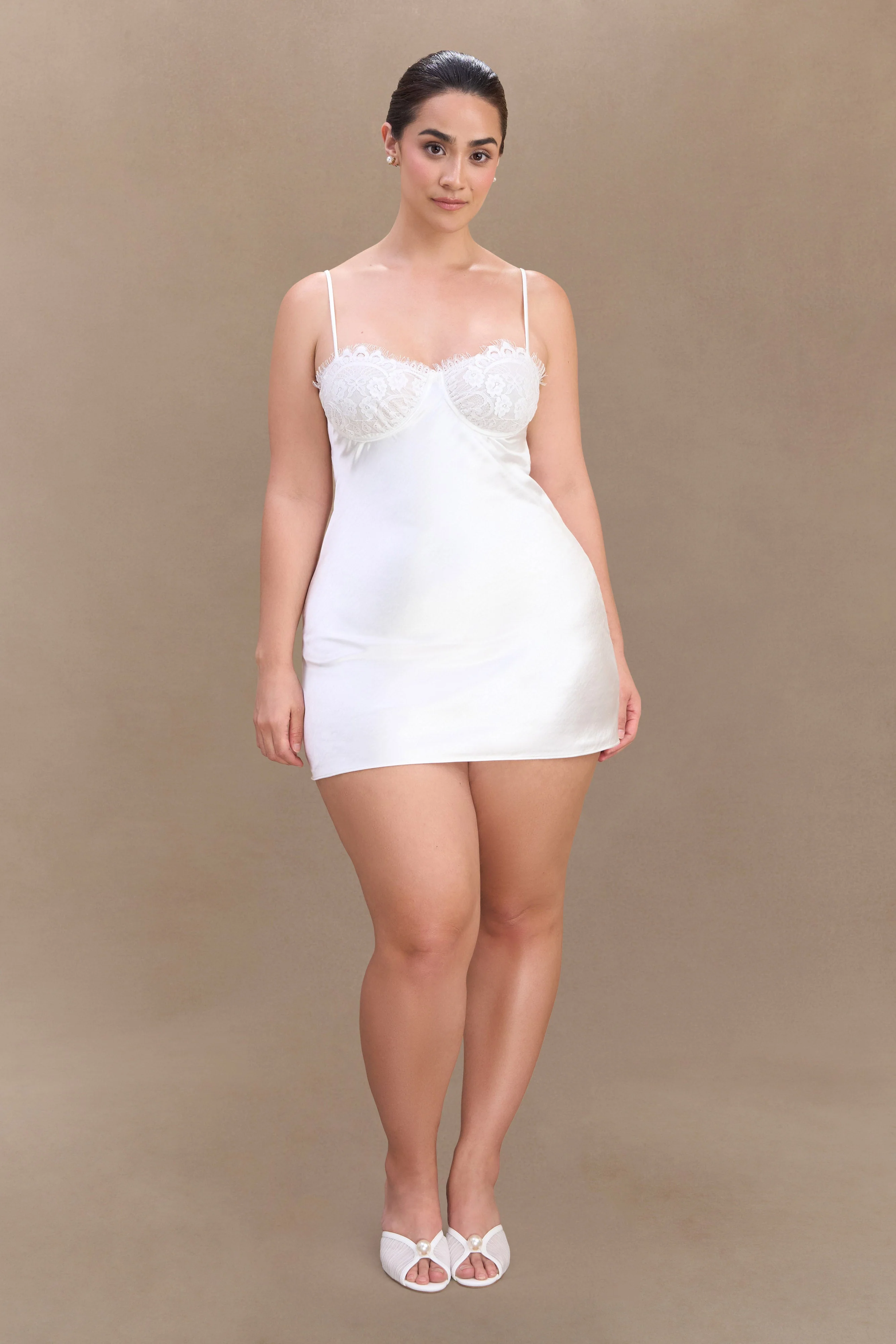 Scarlett Satin Slip Mini Dress - Ivory - Image 7