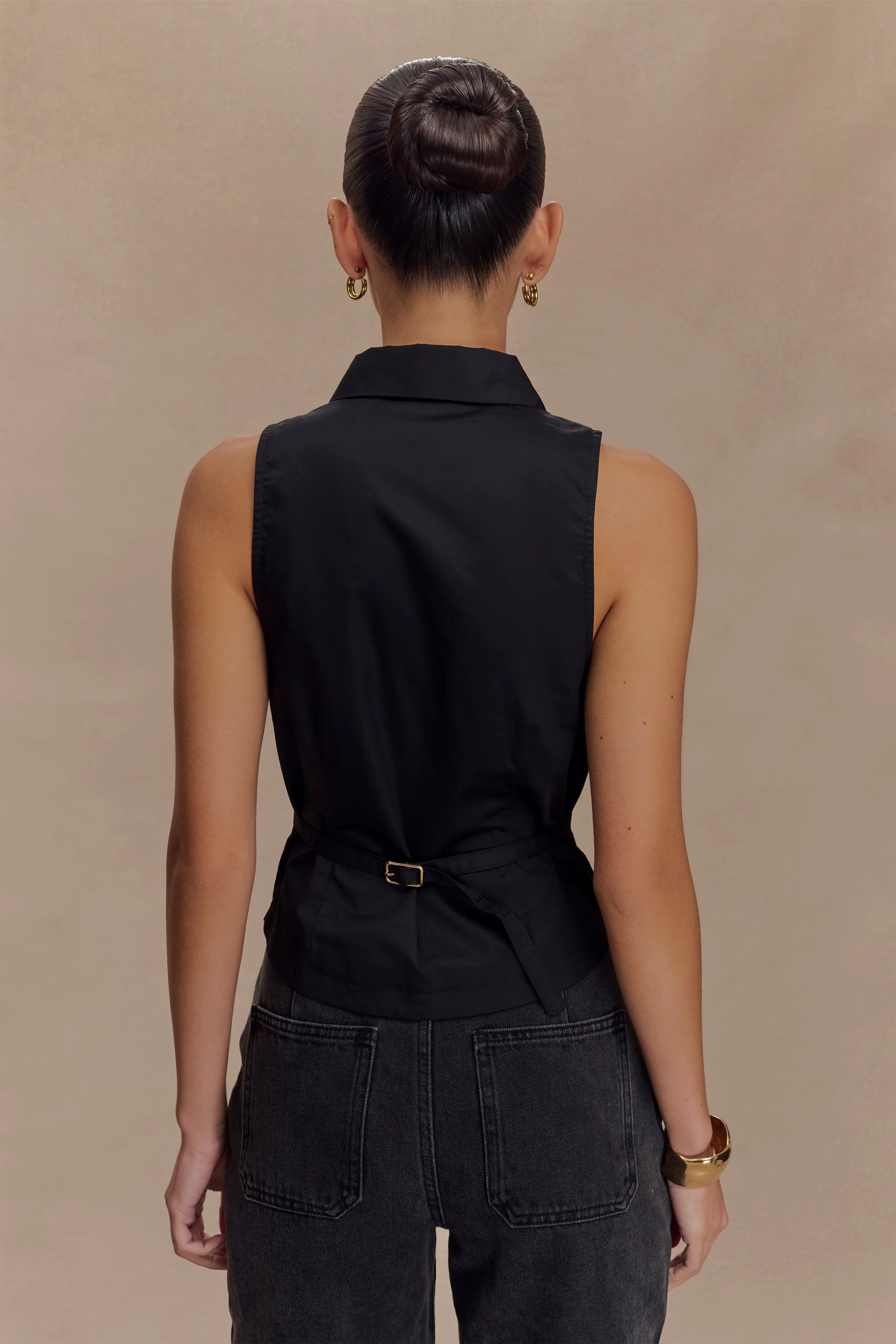 Selene Sleeveless Halter Shirt - Black - Image 2