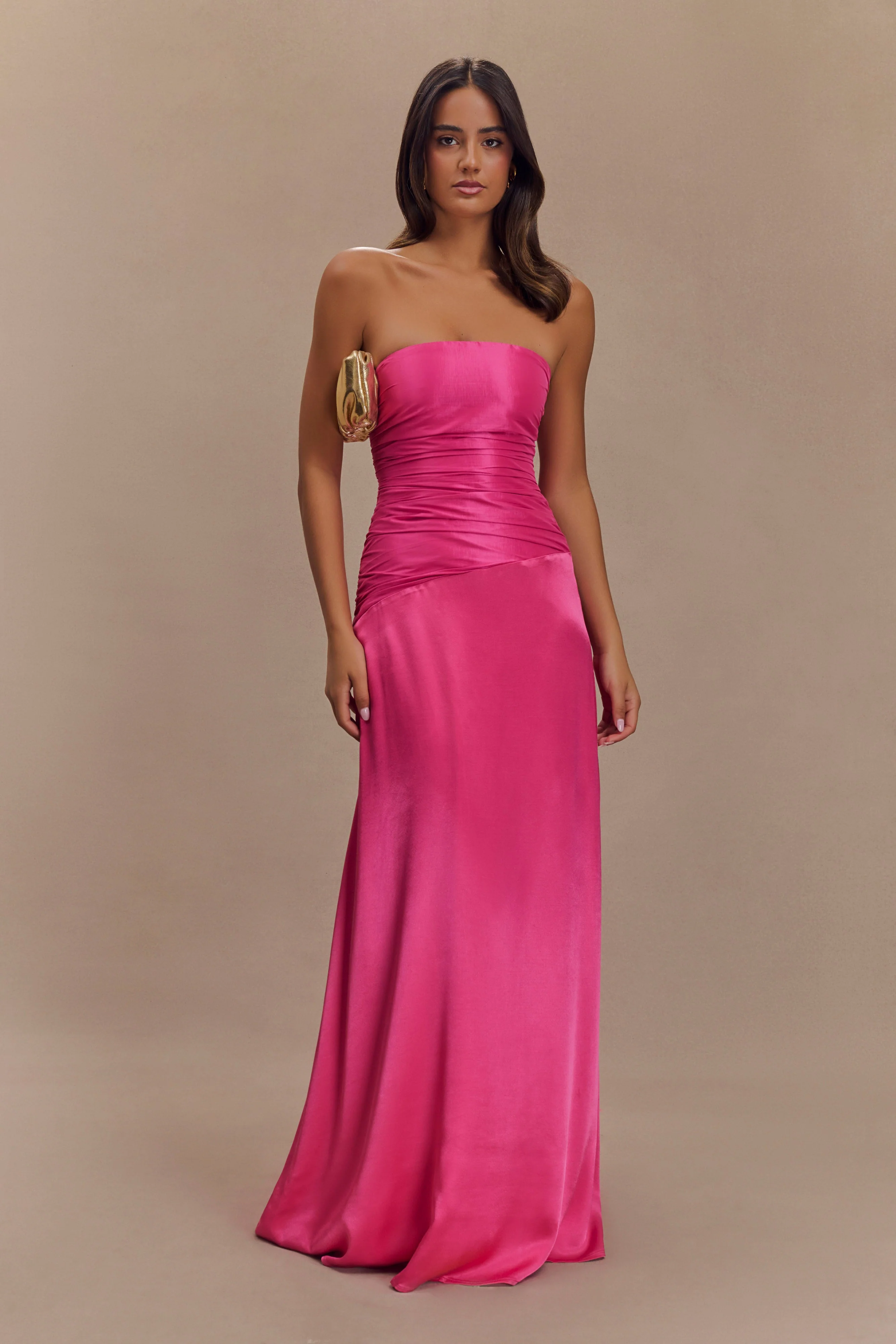 Serena Strapless Taffeta Maxi Dress - Crimson Pink - Image 6