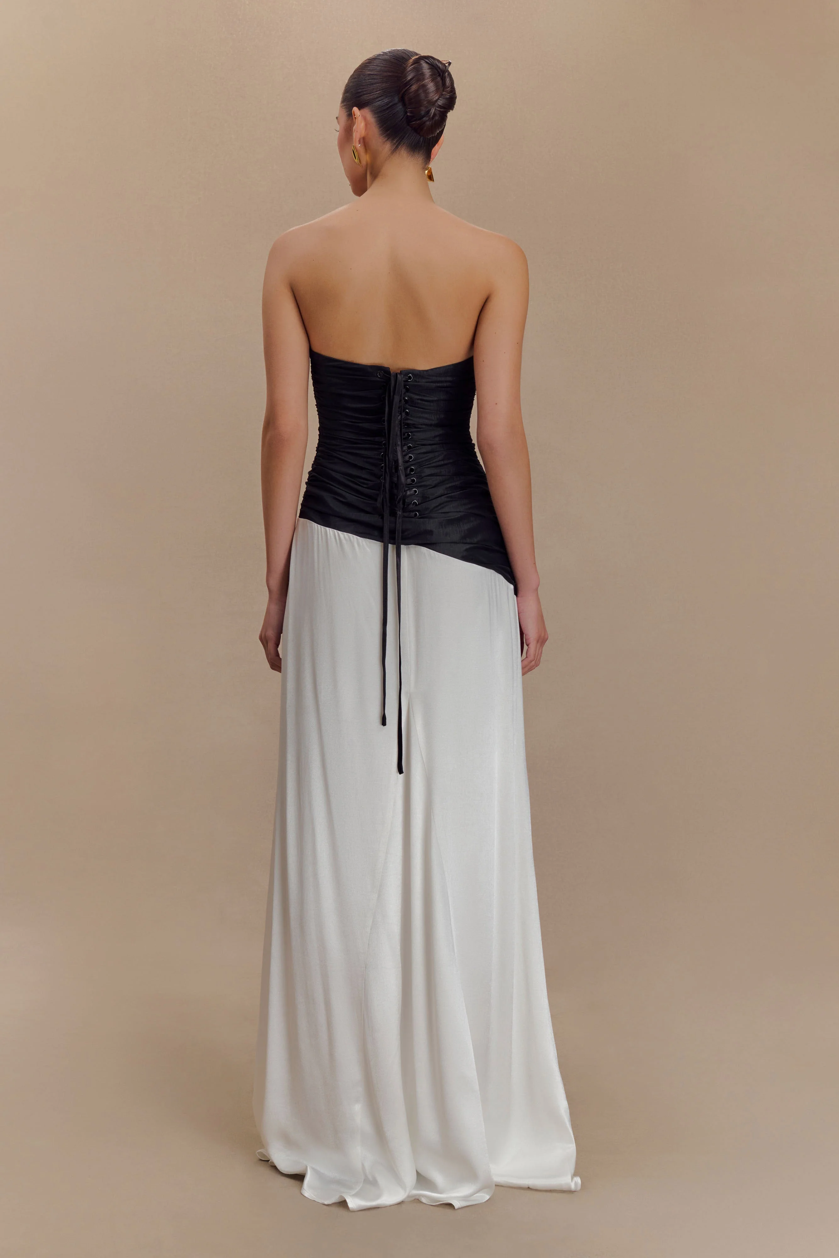 Serena Strapless Taffeta Maxi Dress - White/Black - Image 3
