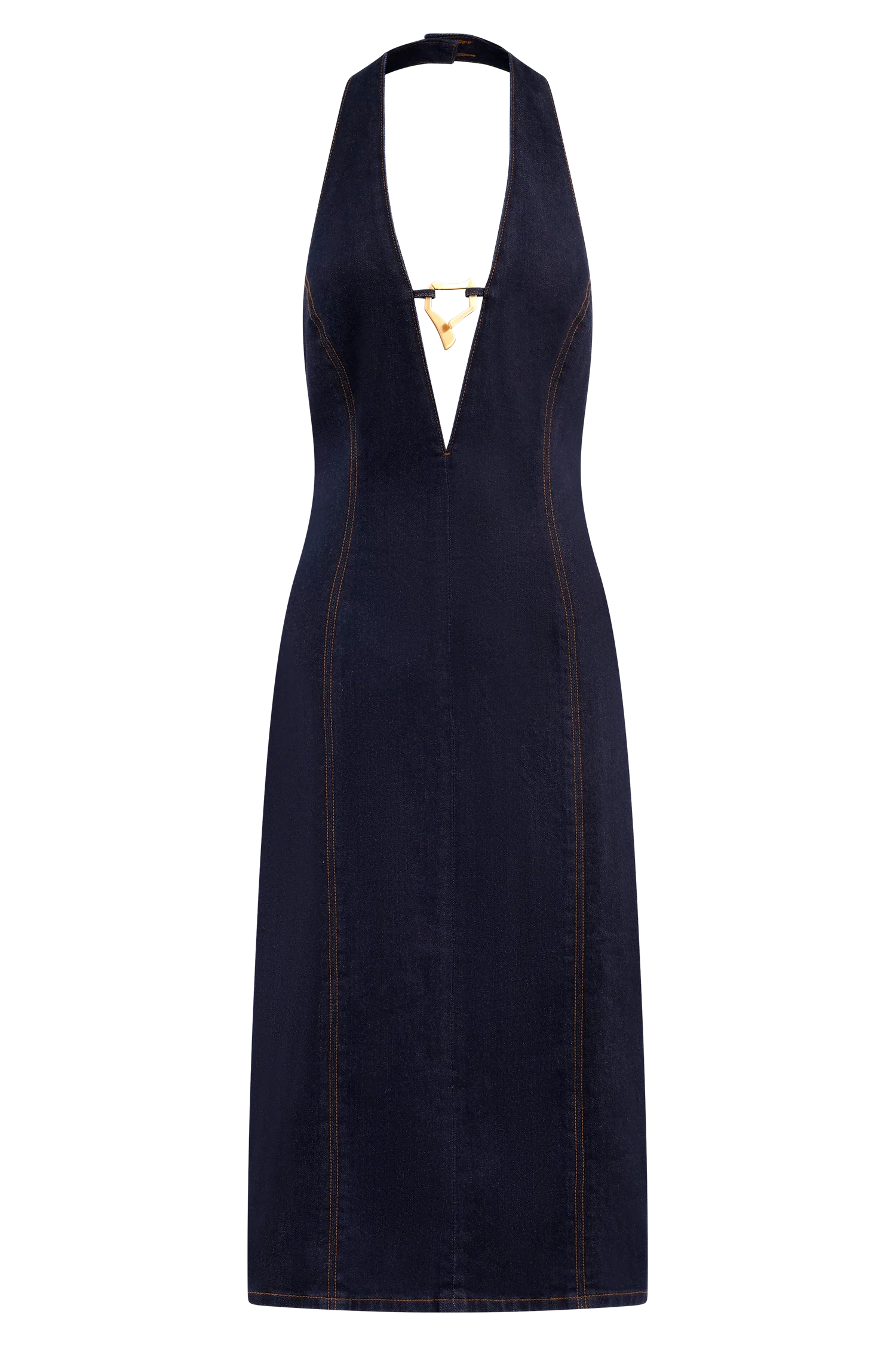 Shauna Denim Halter Midi Dress - Indigo Blue - Image 10