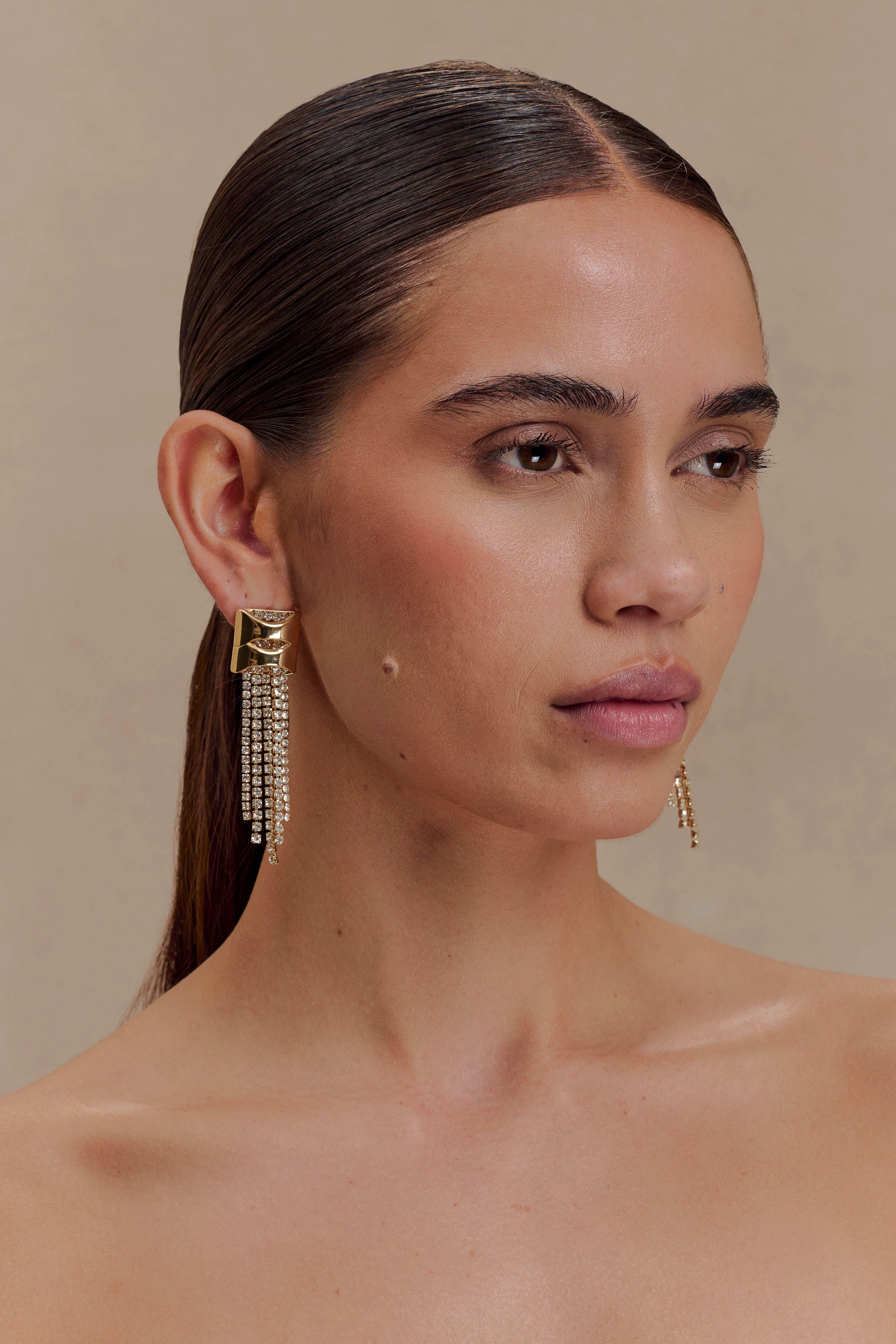 Shea Crystal Fringe Drop Earrings - Gold - Image 2