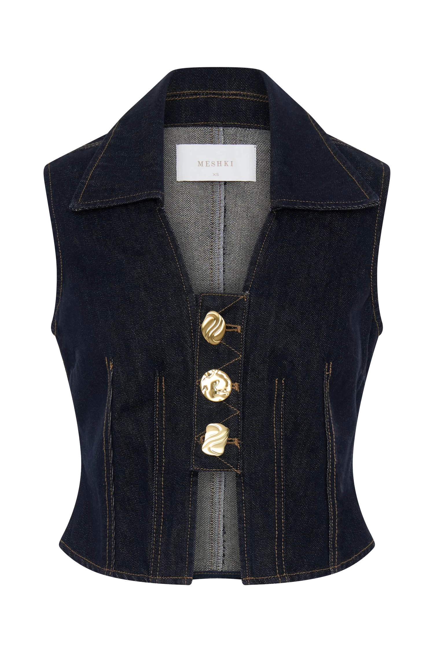 Shona Denim Vest With Decorative Buttons - Washed Indigo Blue - Image 9