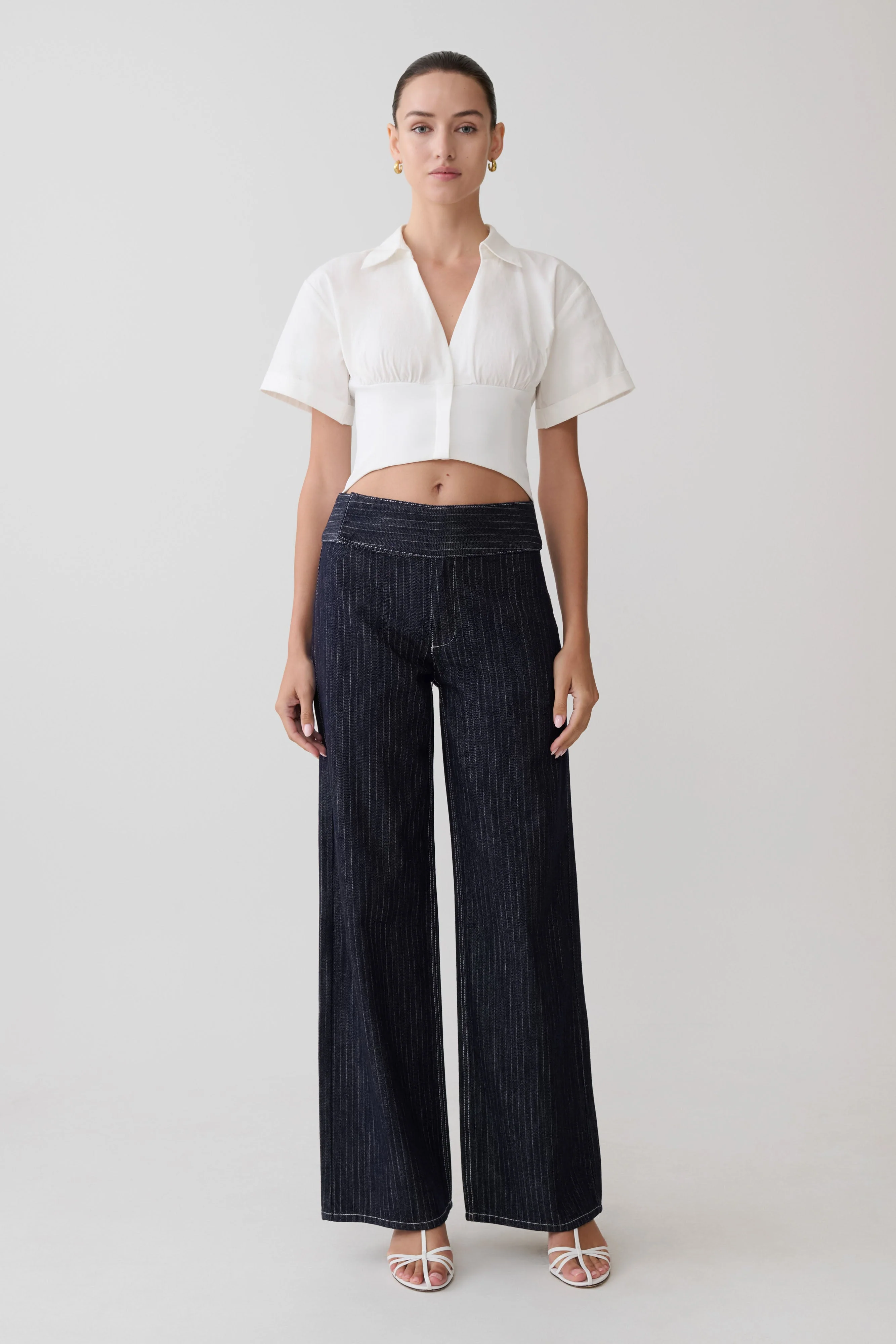 Sienna Flare Mid Rise Denim Jeans - Indigo Pinstripe - Image 6