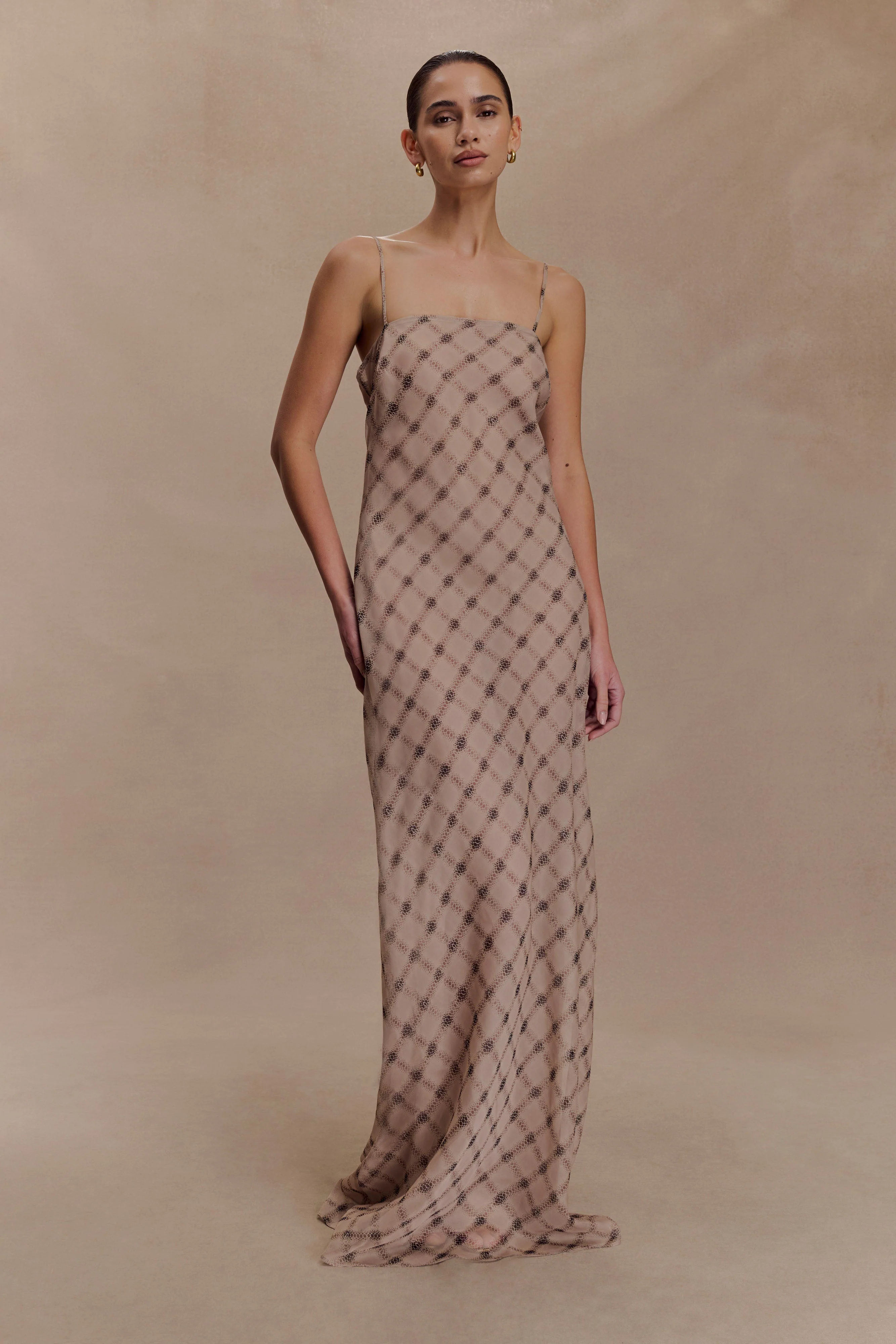Silvana Chiffon Maxi Dress - Snake Check Print Mocha - Image 5
