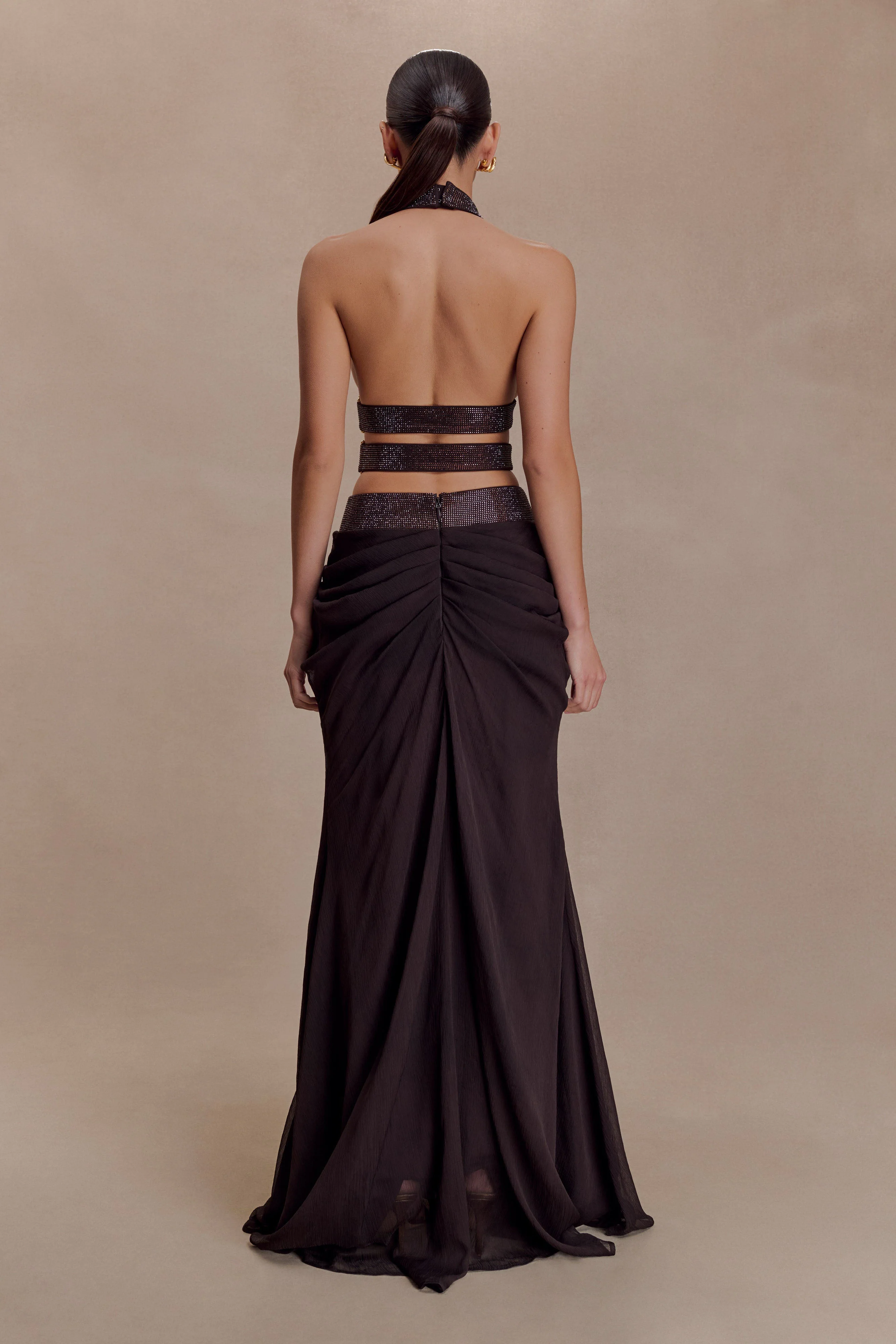Siren Satin And Diamante Maxi Skirt - Dark Chocolate - Image 6