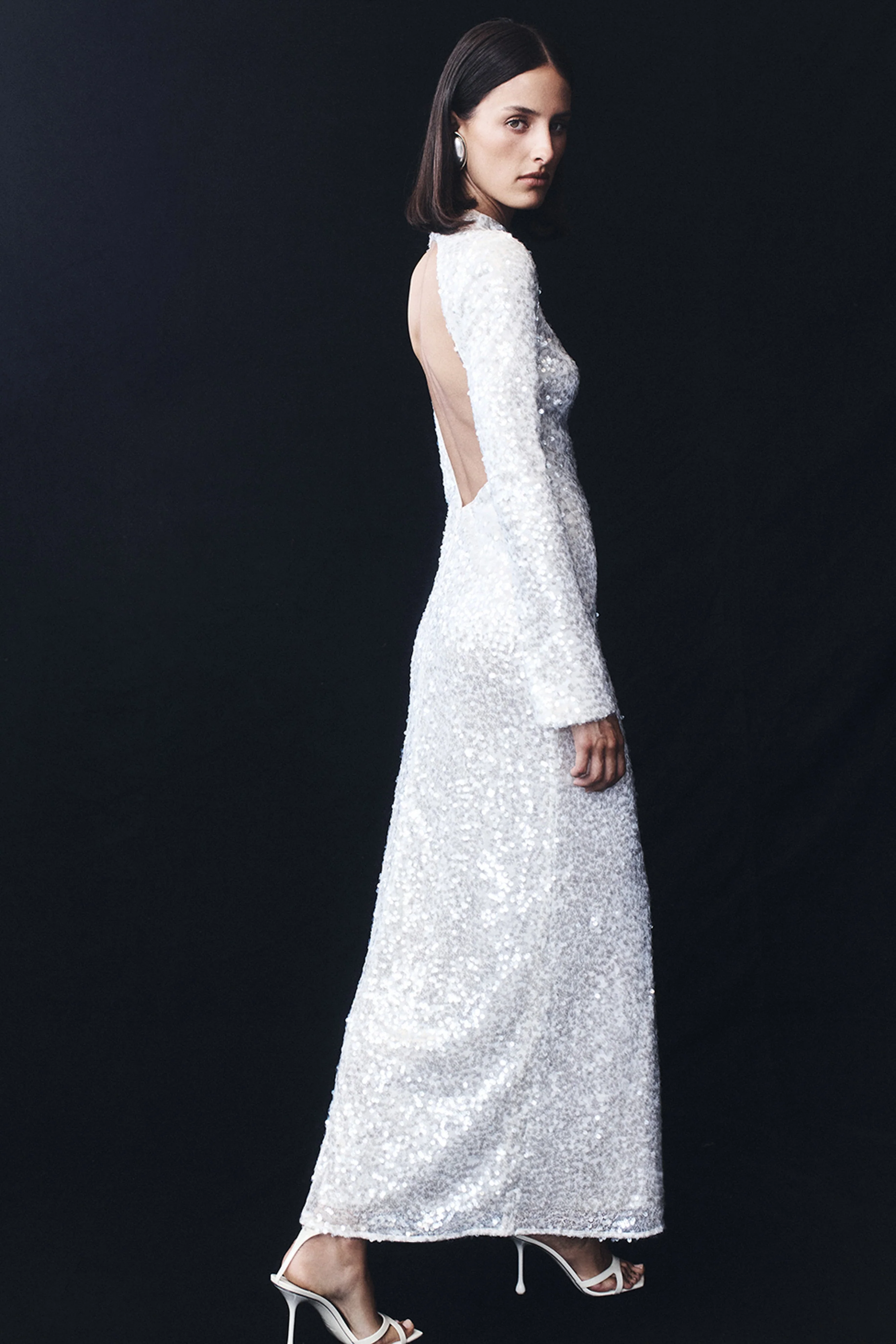 Sofia Long Sleeve Sequin Maxi Dress - White - Image 4