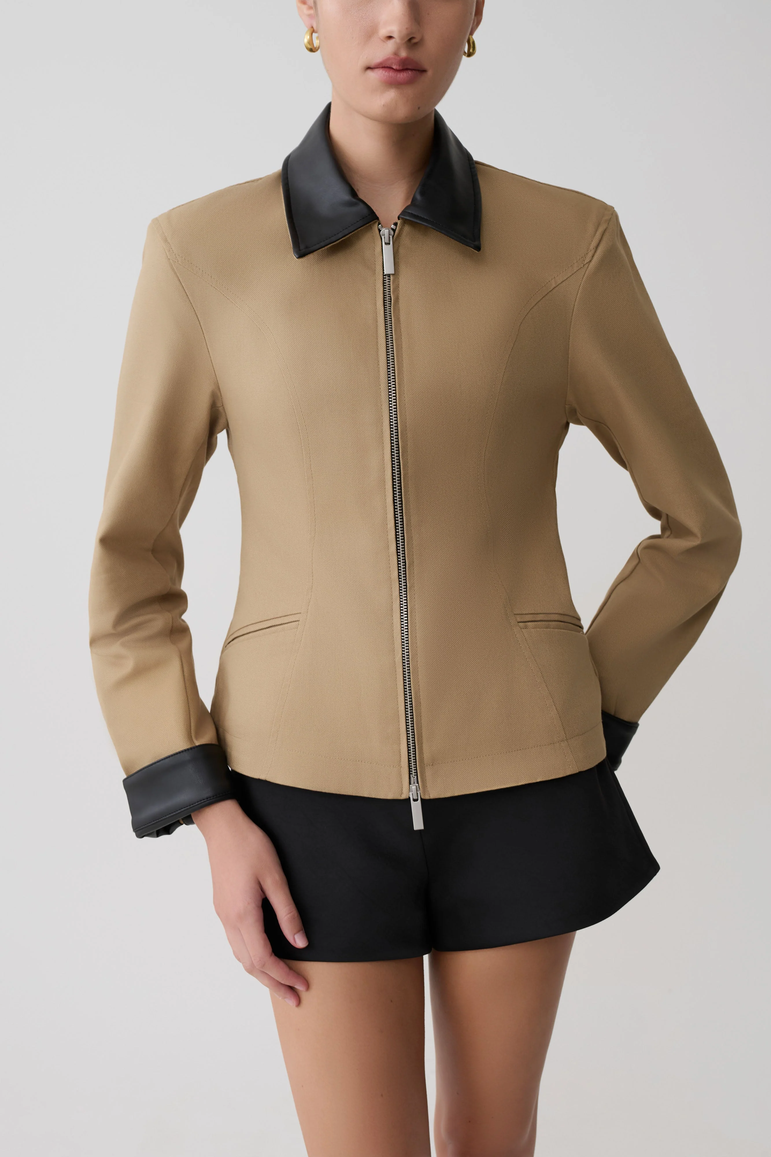Solange Zip Up Collared Jacket - Natural - Image 7