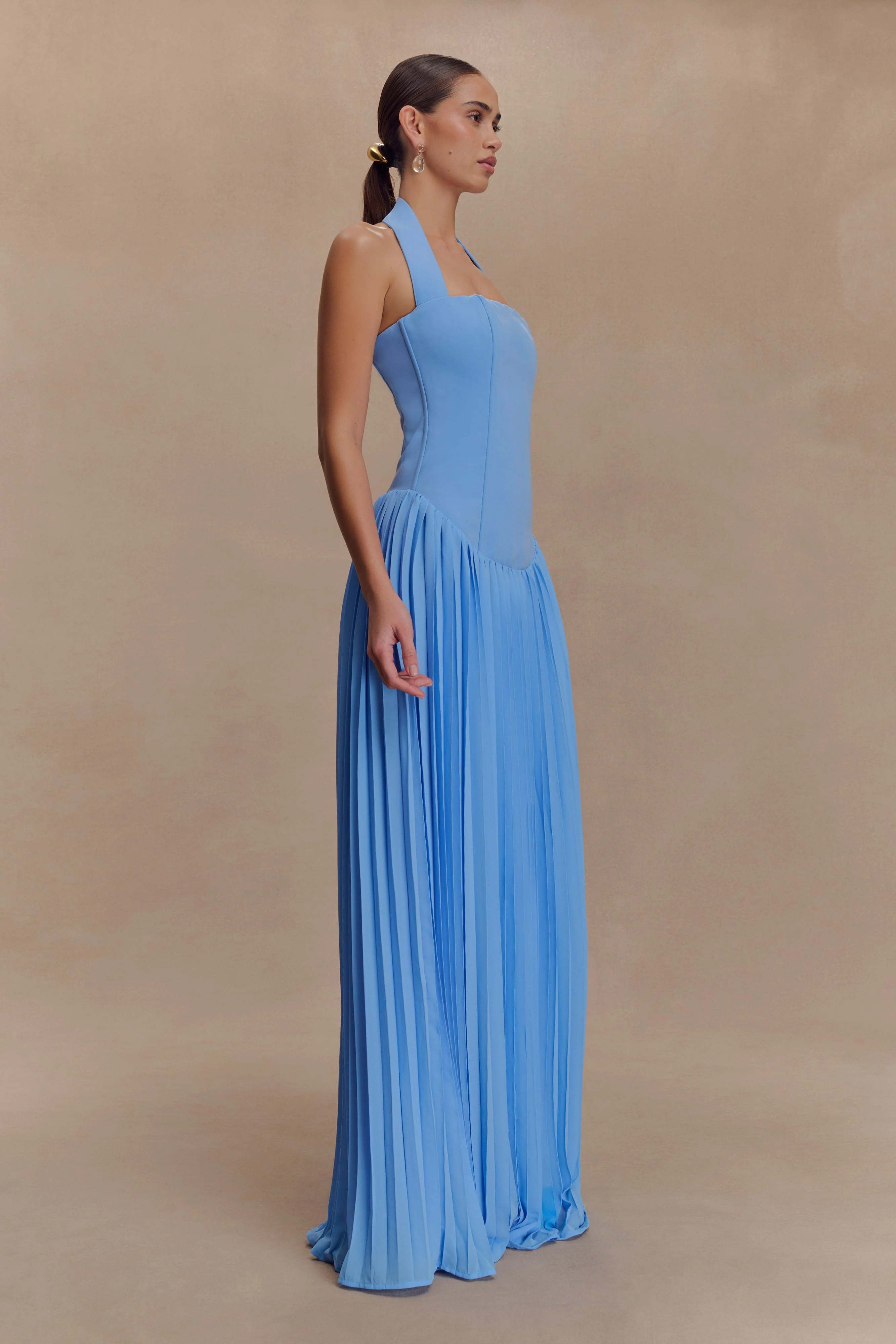 Stacie Pleated Halter Maxi Dress - Bright Blue - Image 4