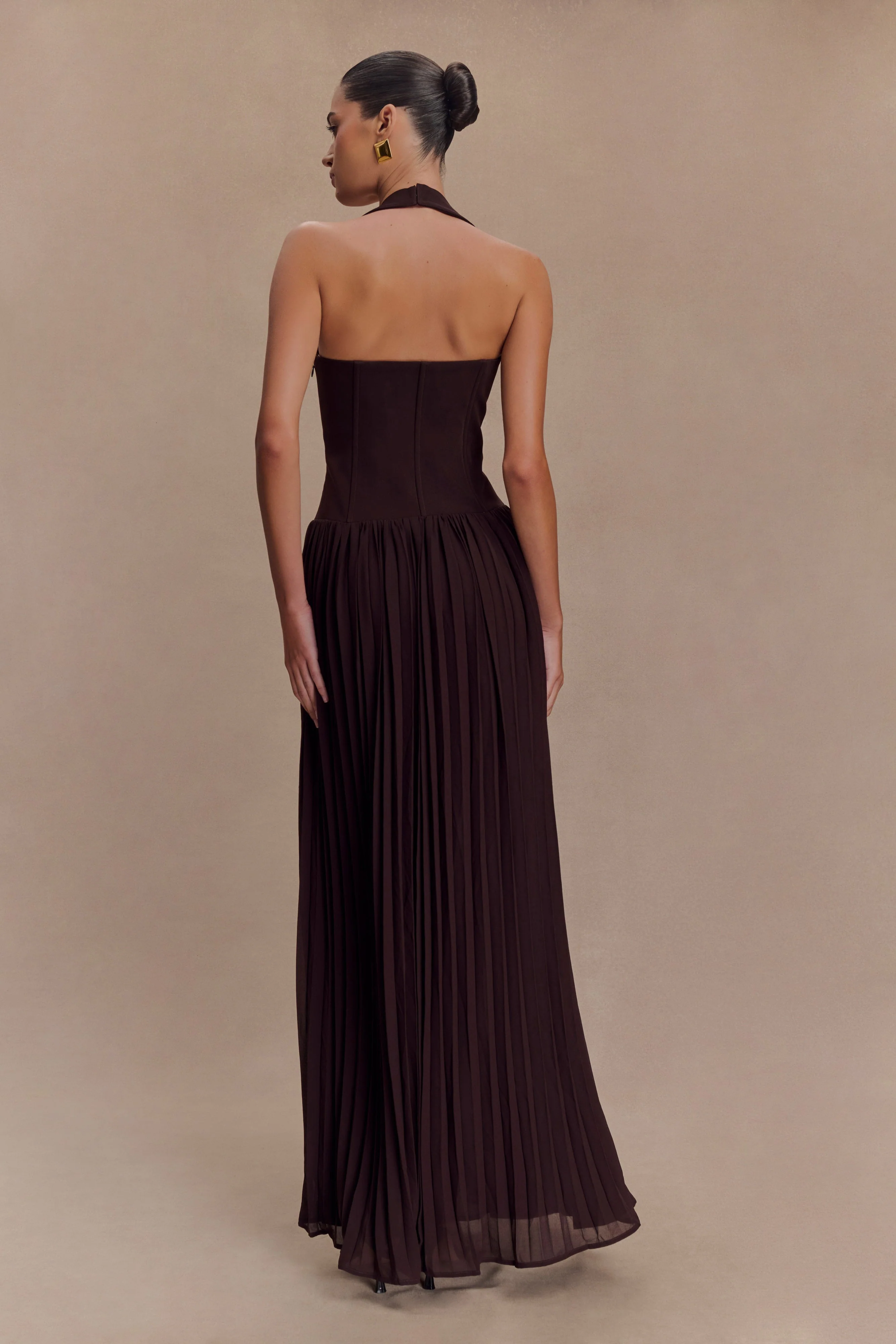 Stacie Pleated Halter Maxi Dress - Cacao - Image 2