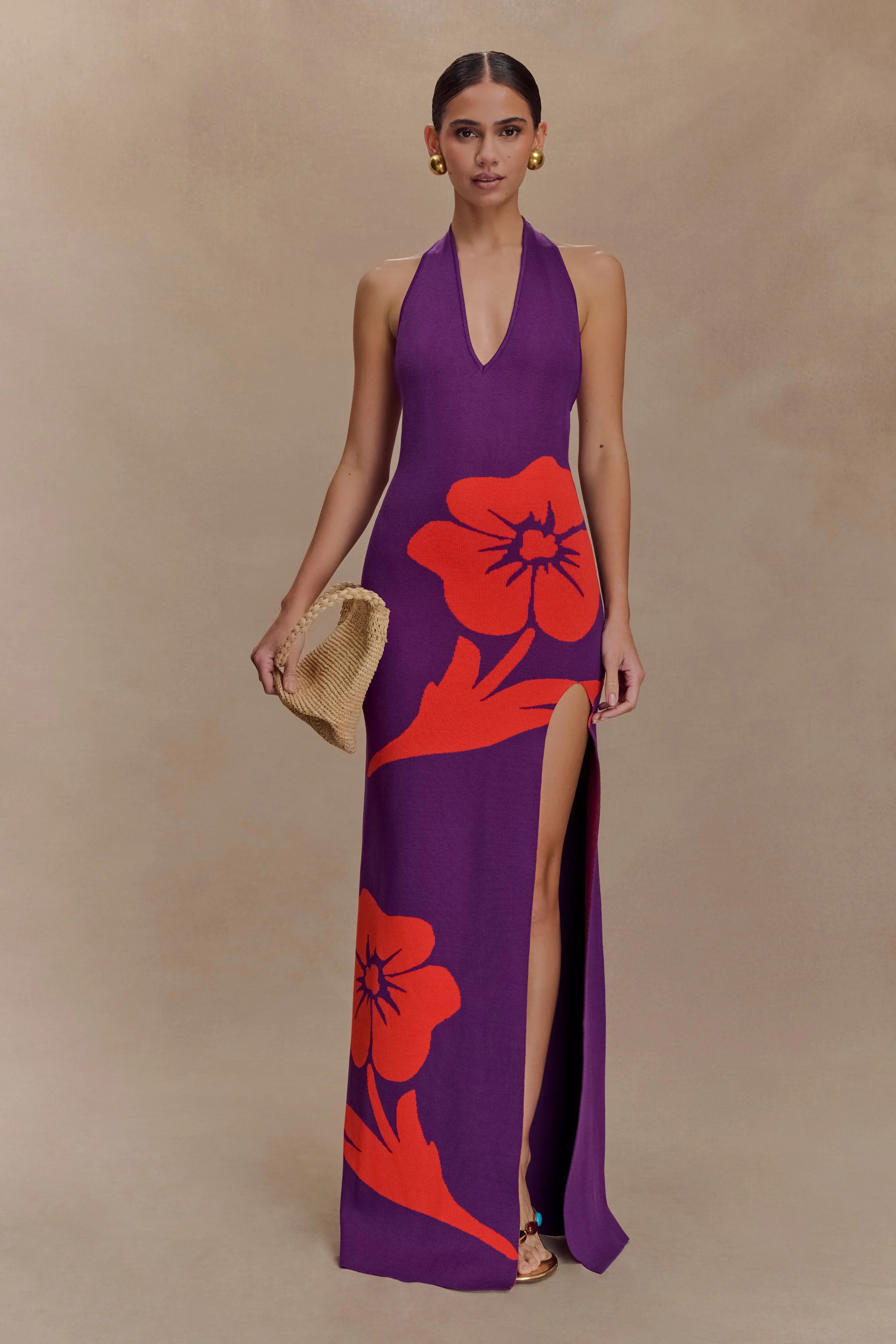 Stacy Knit Halter Maxi Dress - Purple/Red - Image 4