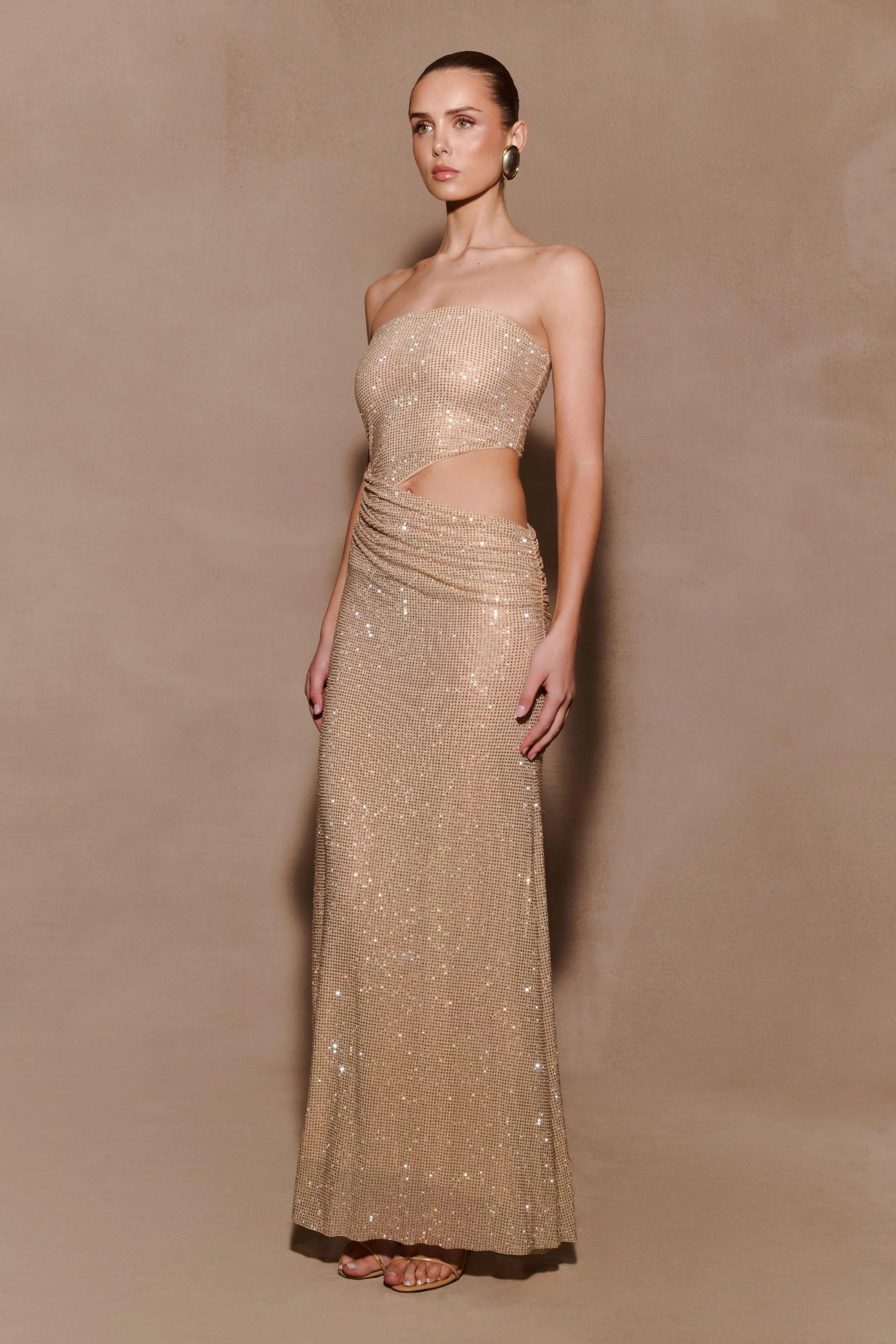 Starla Strapless Diamante Maxi Dress - Gold - Image 3