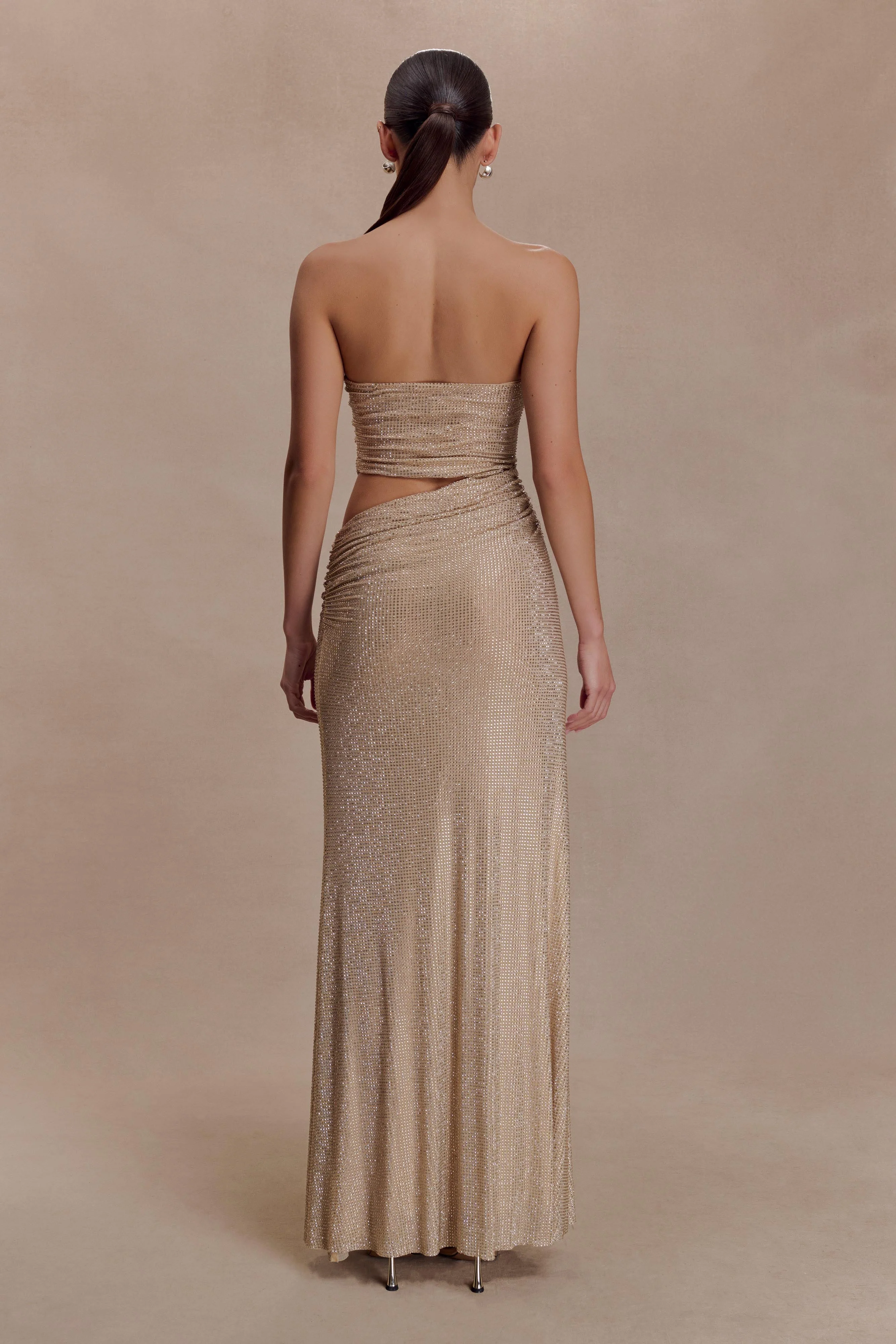Starla Strapless Diamante Maxi Dress - Gold - Image 5