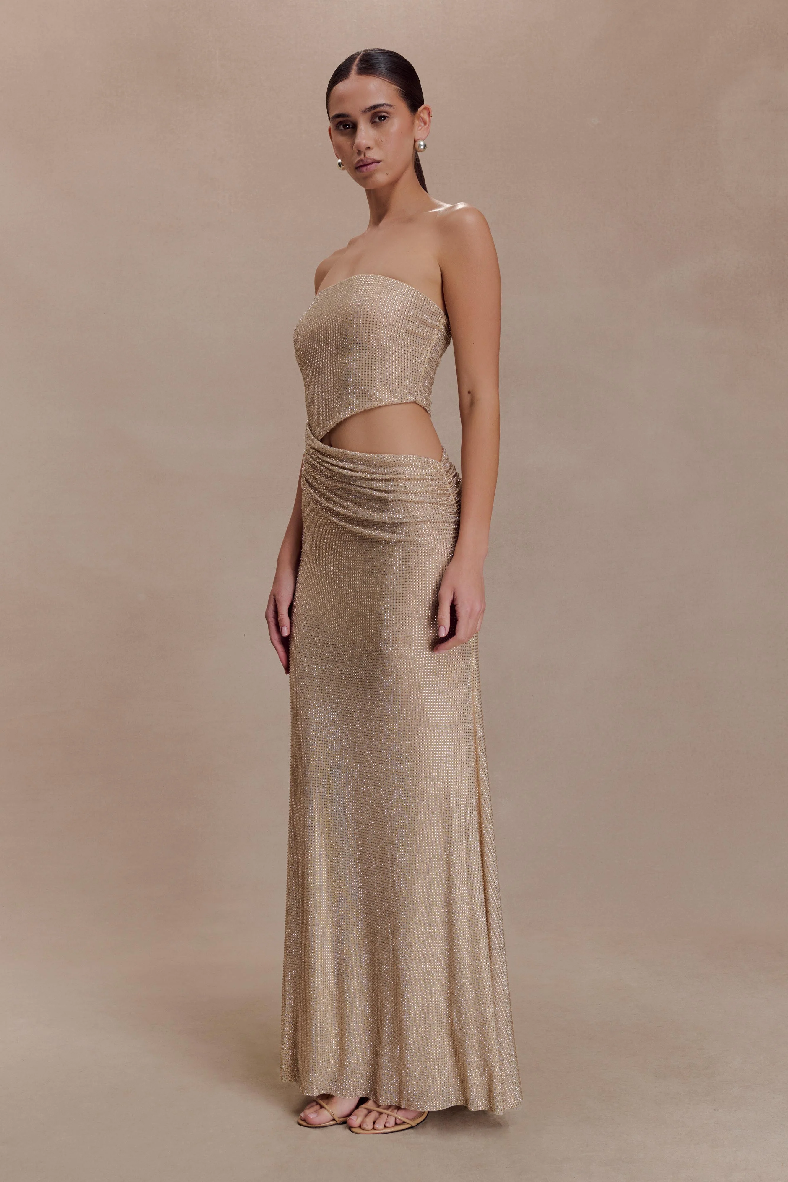 Starla Strapless Diamante Maxi Dress - Gold - Image 6