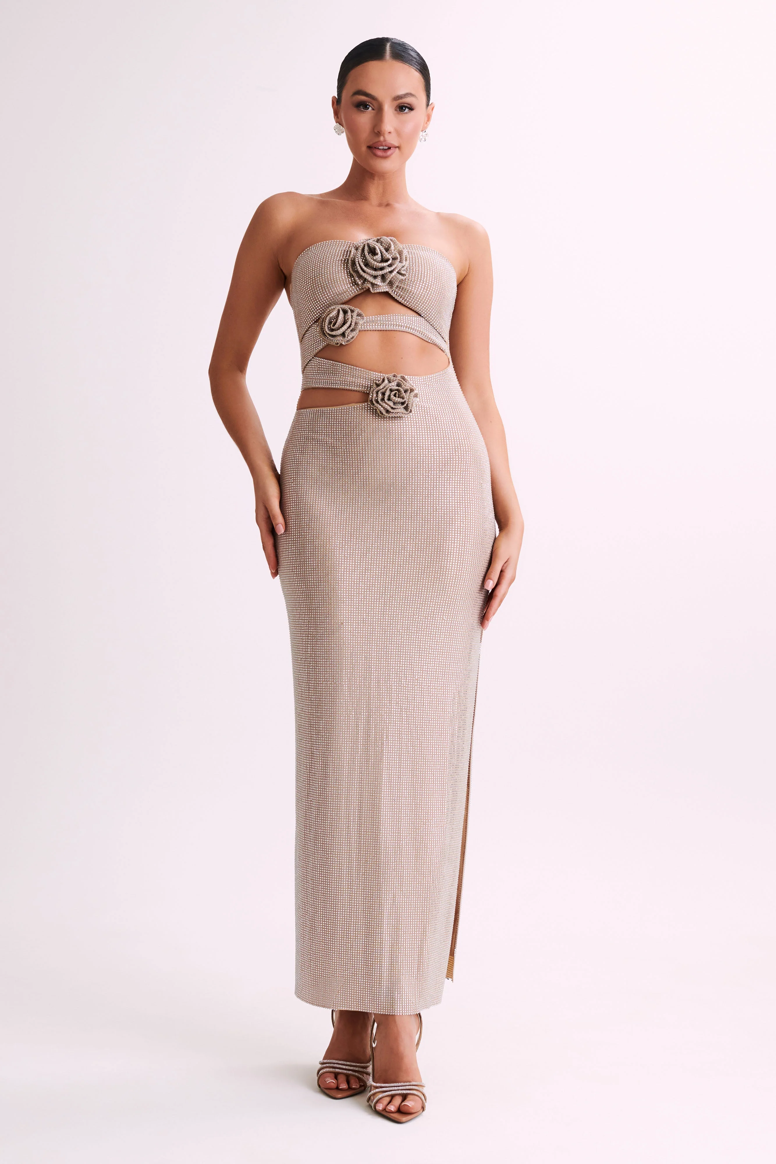 Stassie Strapless Rose Diamante Maxi Dress - Nude - Image 2
