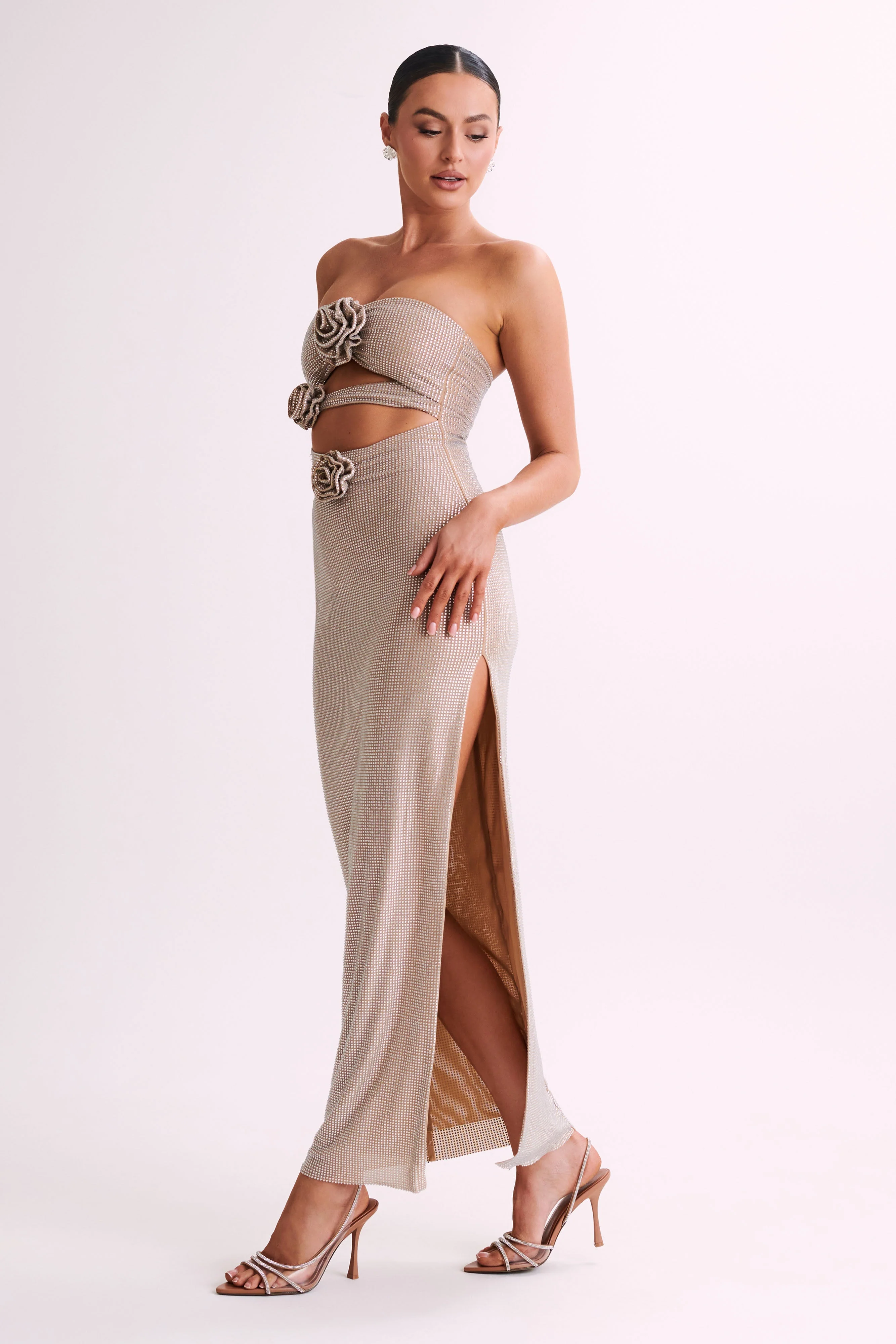 Stassie Strapless Rose Diamante Maxi Dress - Nude - Image 8