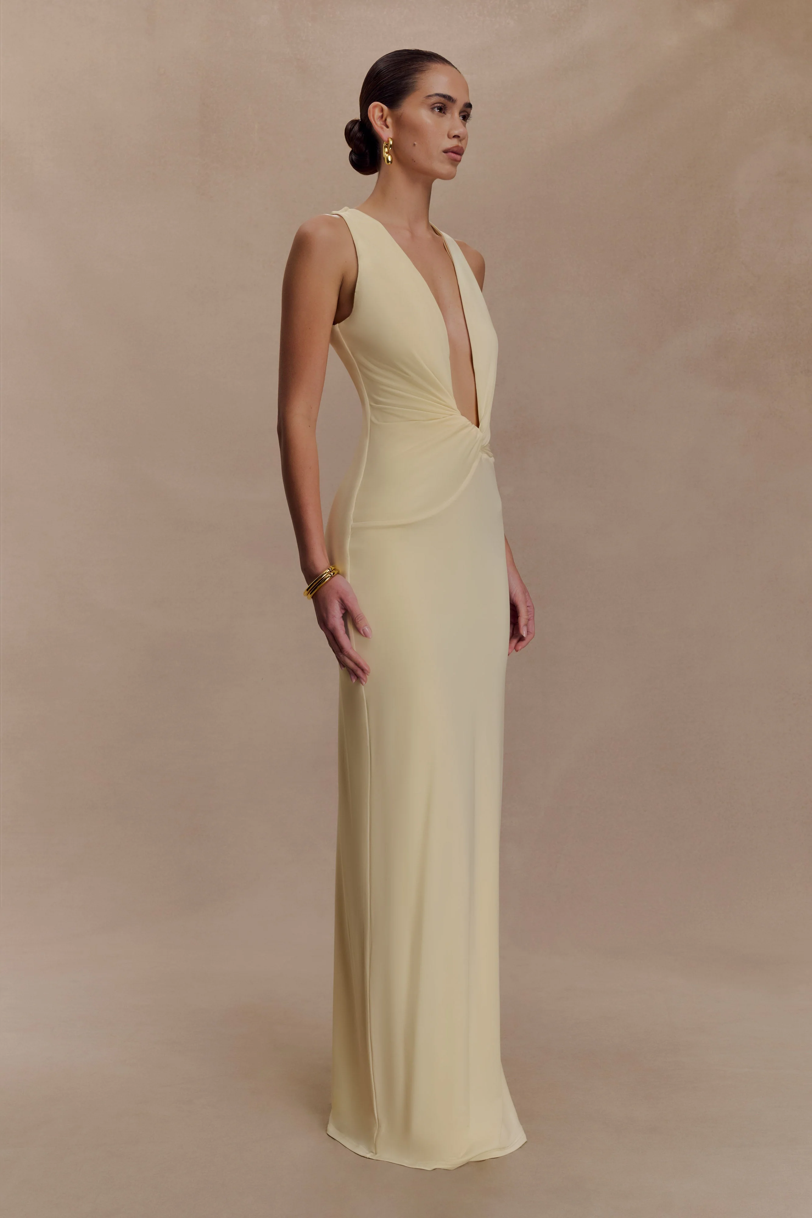 Stella Draped Slinky Maxi Dress - Pale Lemon - Image 5