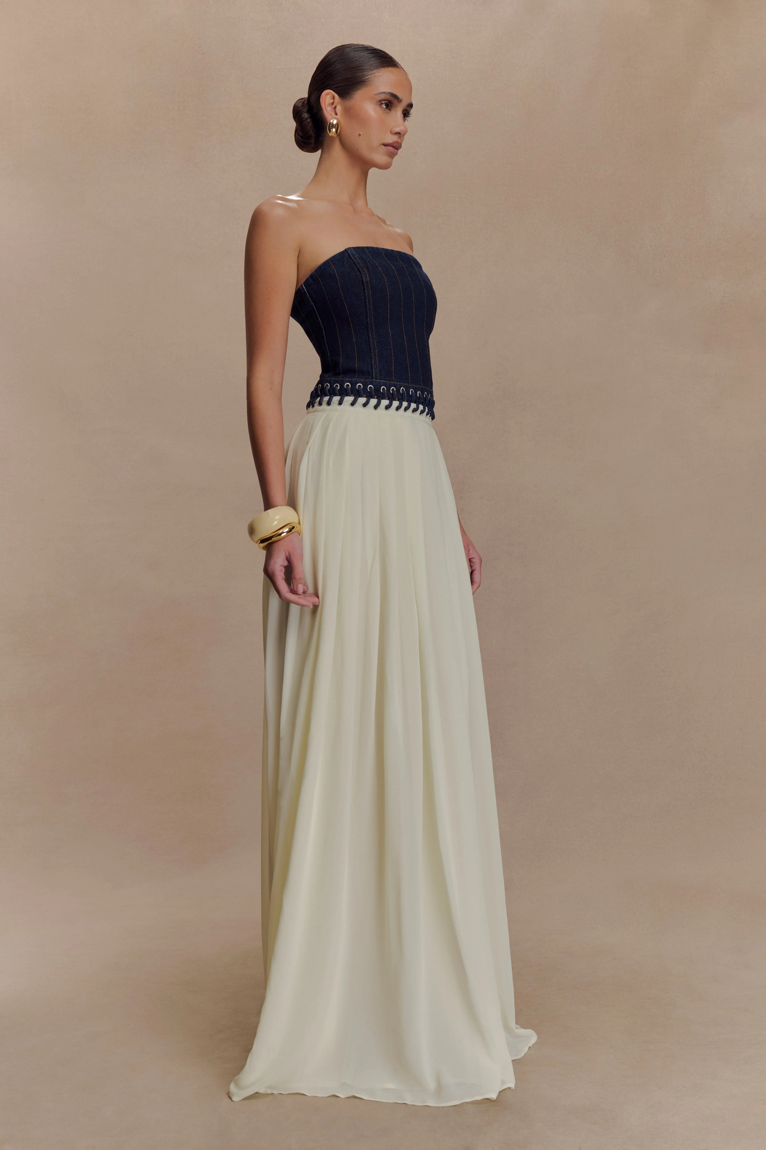 Suella Chiffon Denim Maxi Dress - Indigo Blue - Image 6