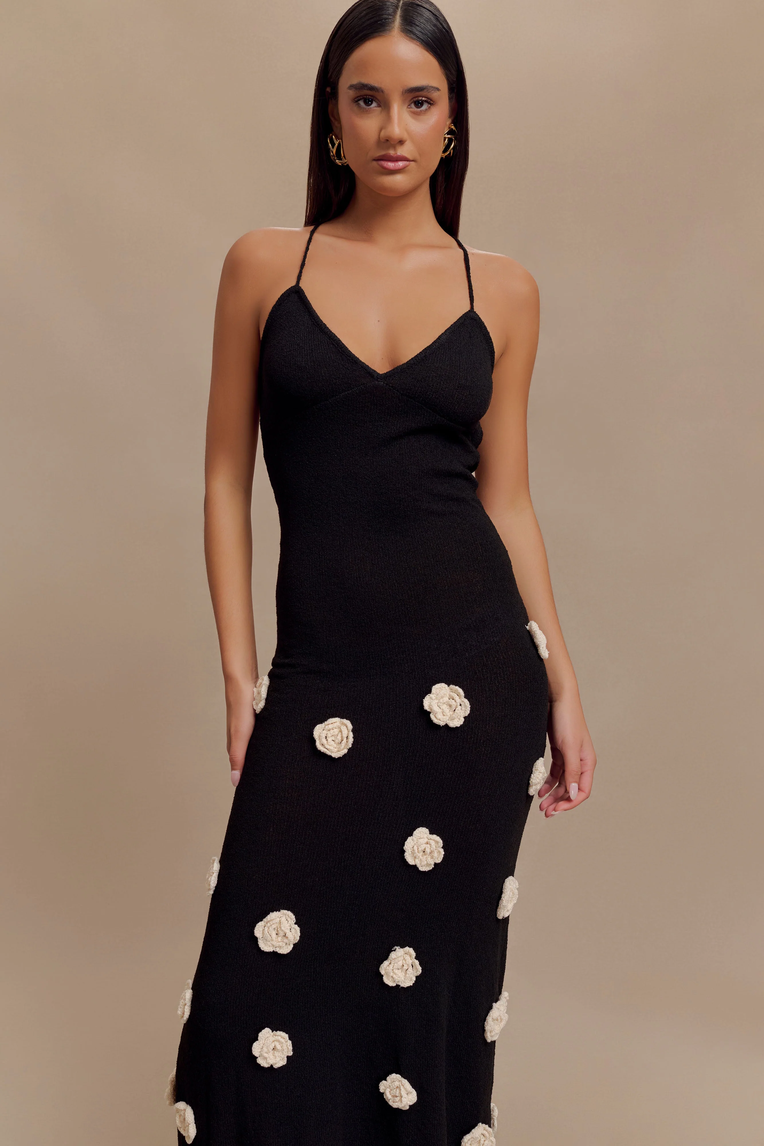 Suki Knit Maxi Dress With Flowers - Black/White - Image 4