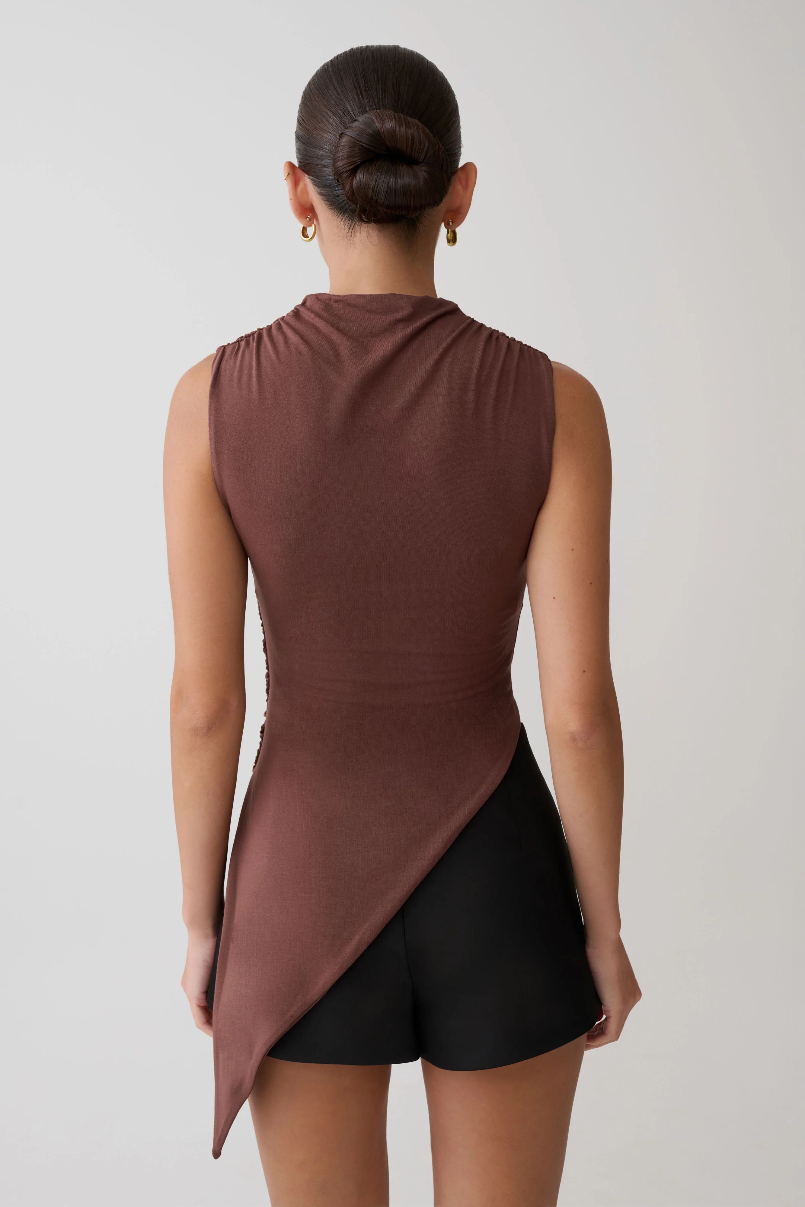 Suong High Neck Gathered Top - Mocha - Image 2