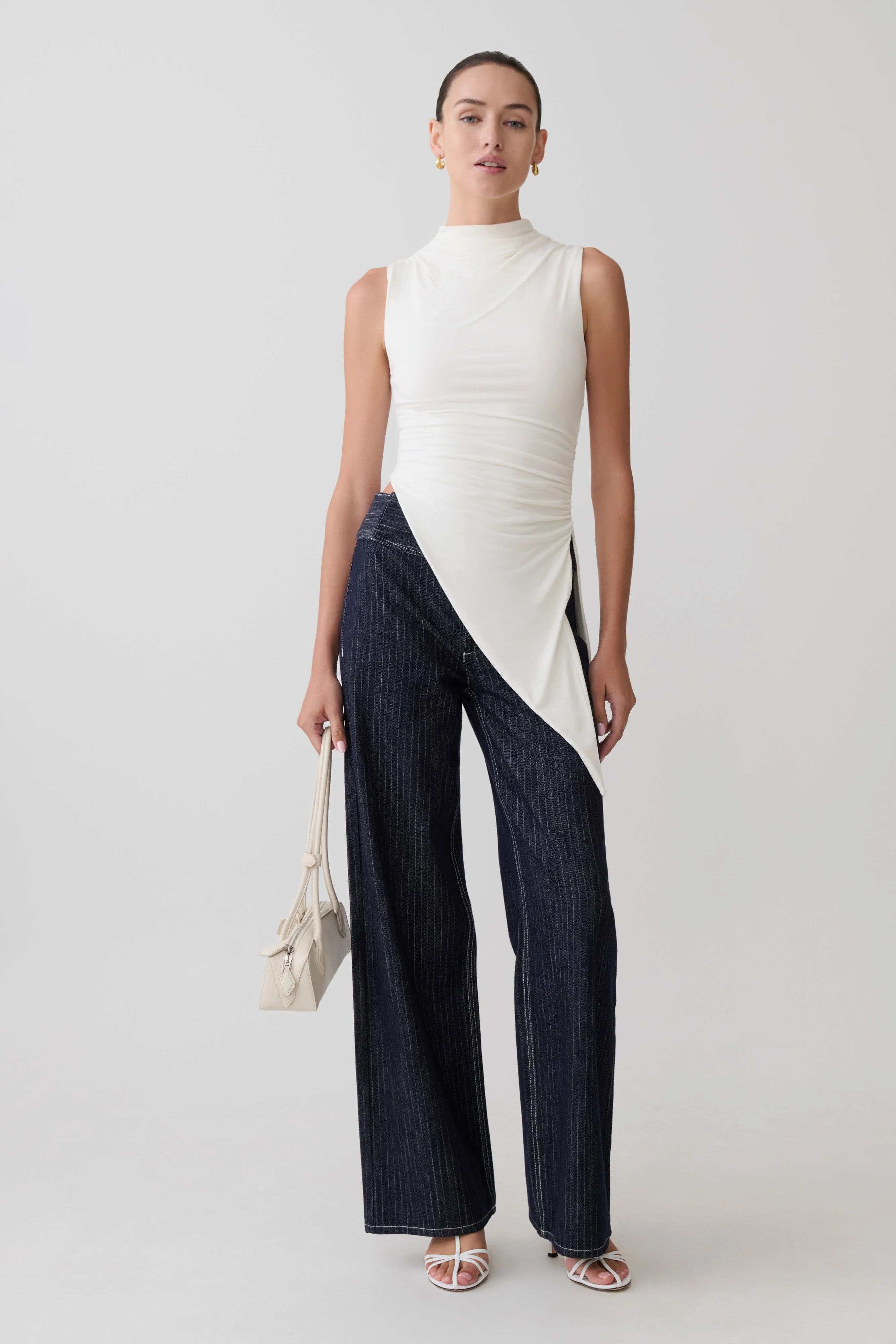 Suong High Neck Gathered Top - White - Image 7