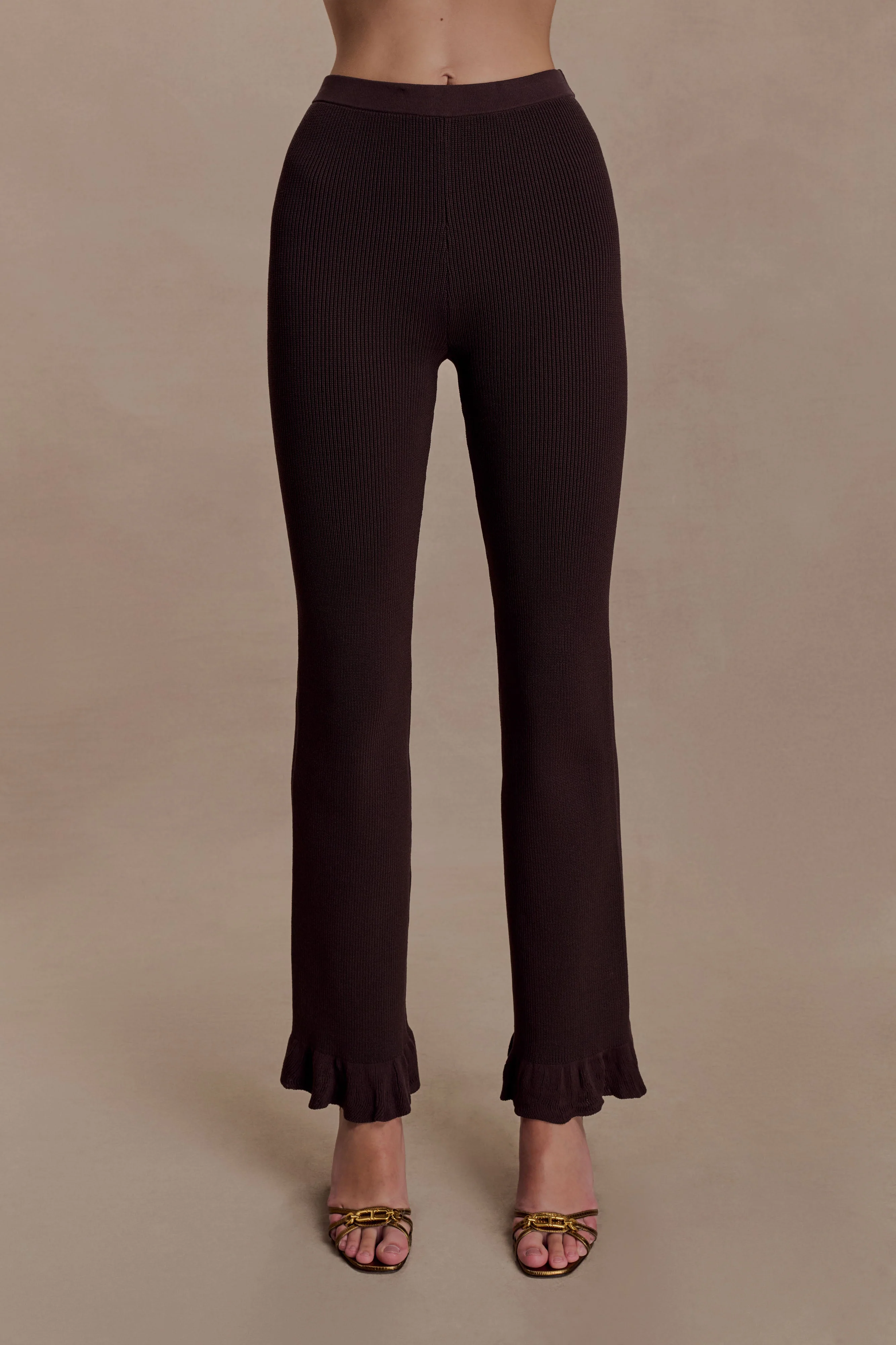 Suzie Ribbed Flared Pants - Chocolate - Image 7