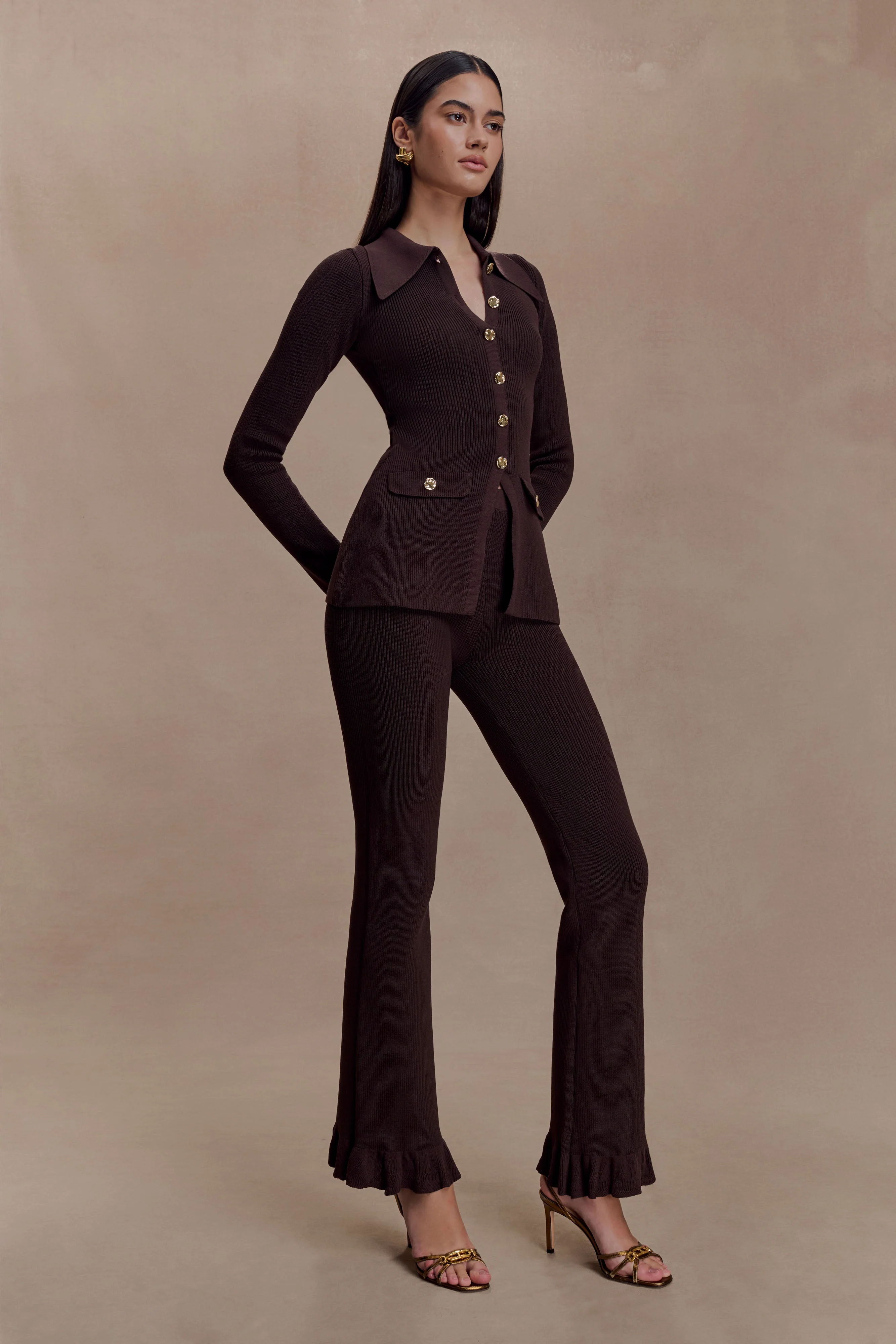 Suzie Ribbed Long Sleeve Longline Top - Chocolate - Image 5