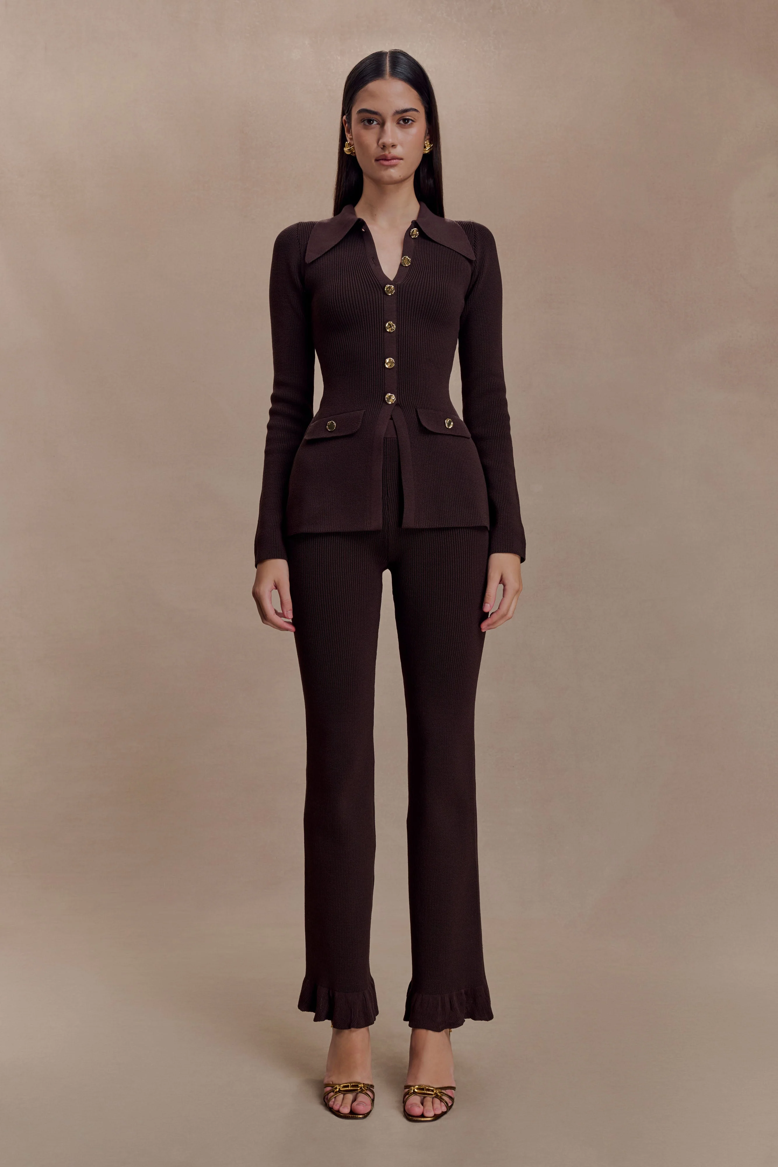Suzie Ribbed Long Sleeve Longline Top - Chocolate - Image 8