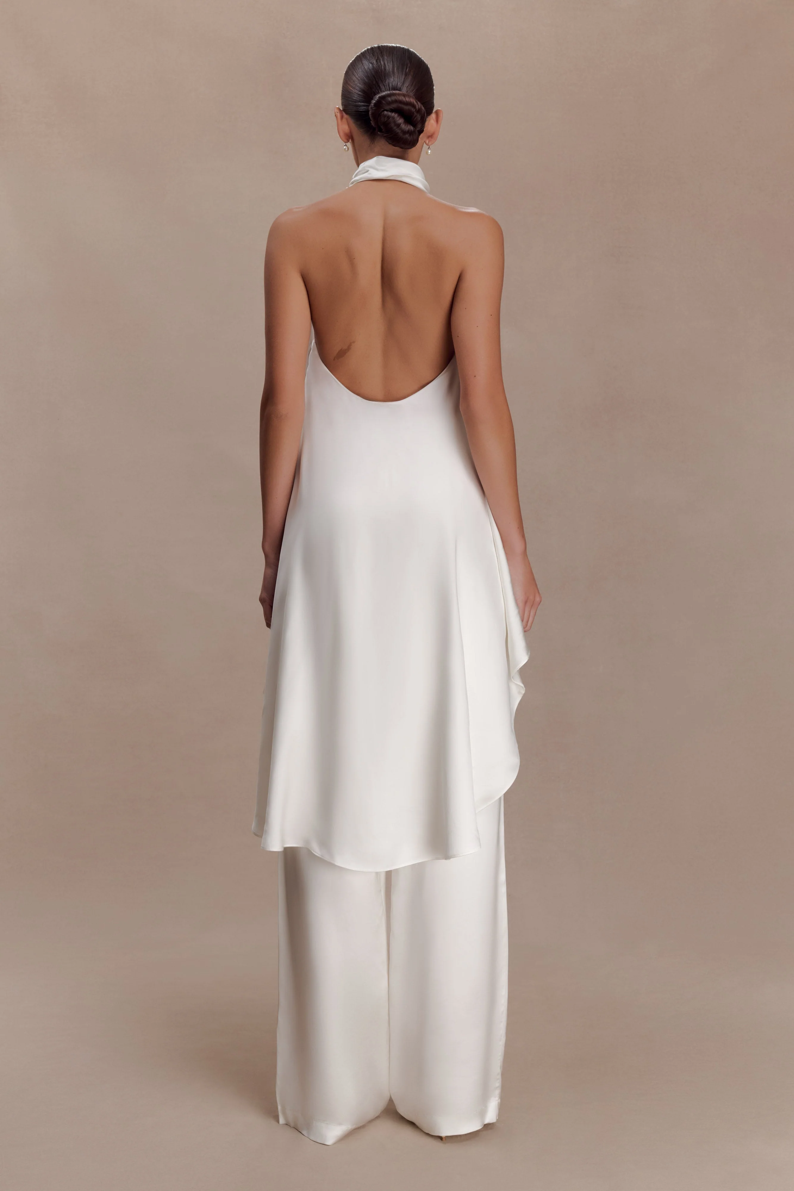 Sydney Straight Leg Satin Pants - Ivory - Image 3