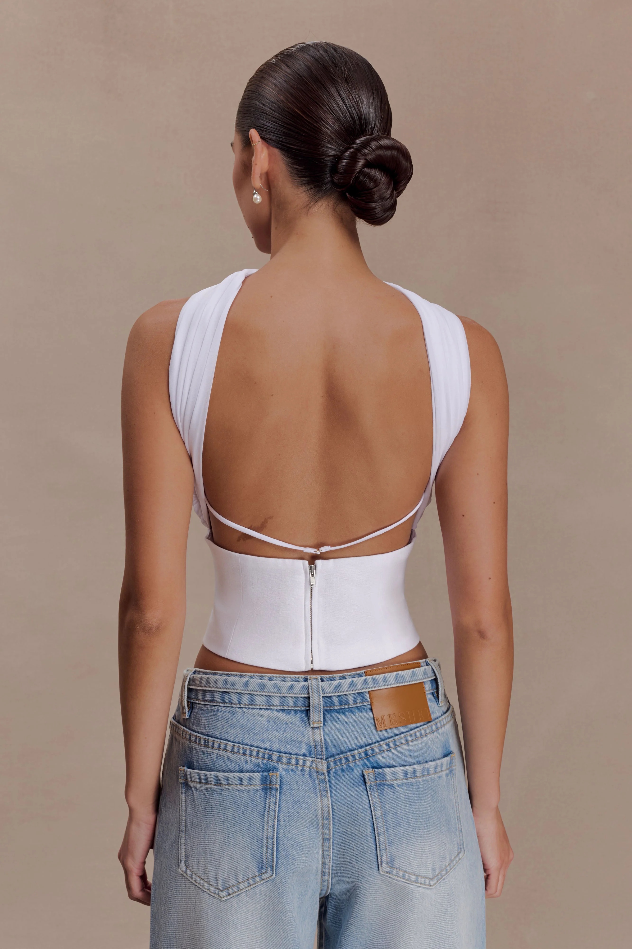 Talia Chiffon And Linen Halter Top - White - Image 2