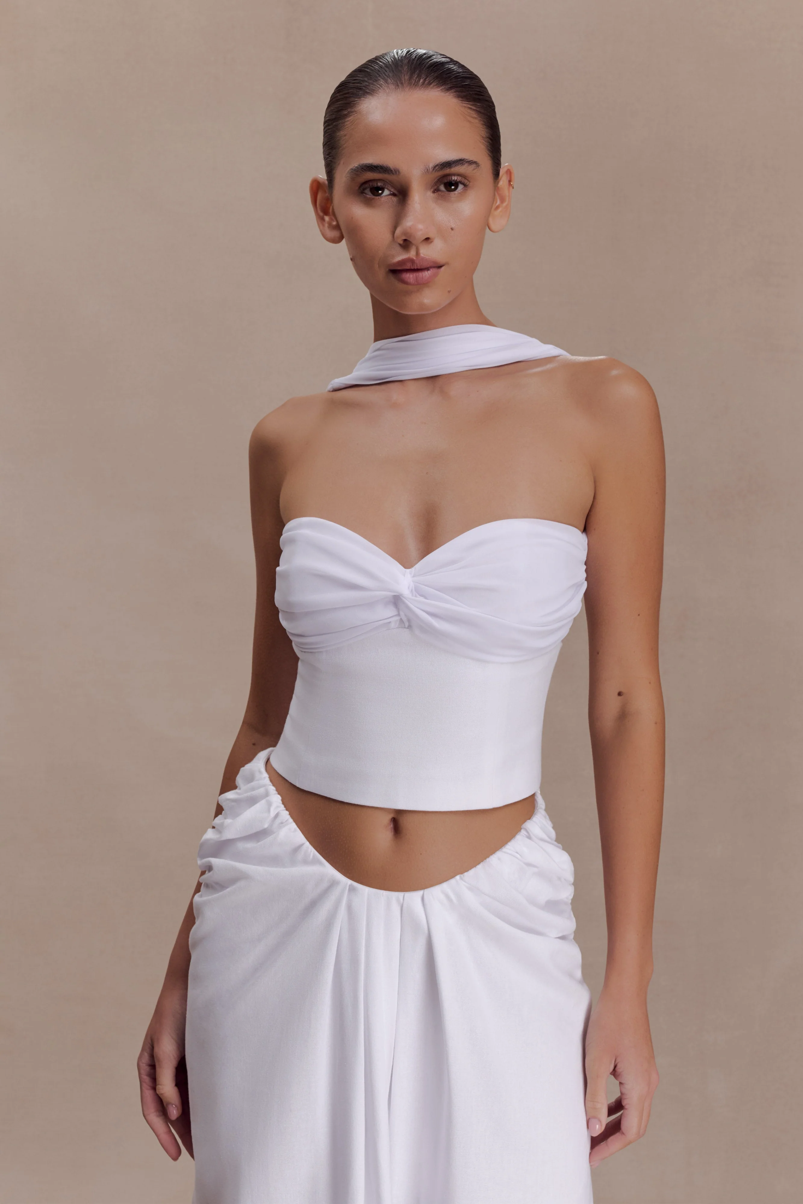 Talia Chiffon And Linen Halter Top - White - Image 4