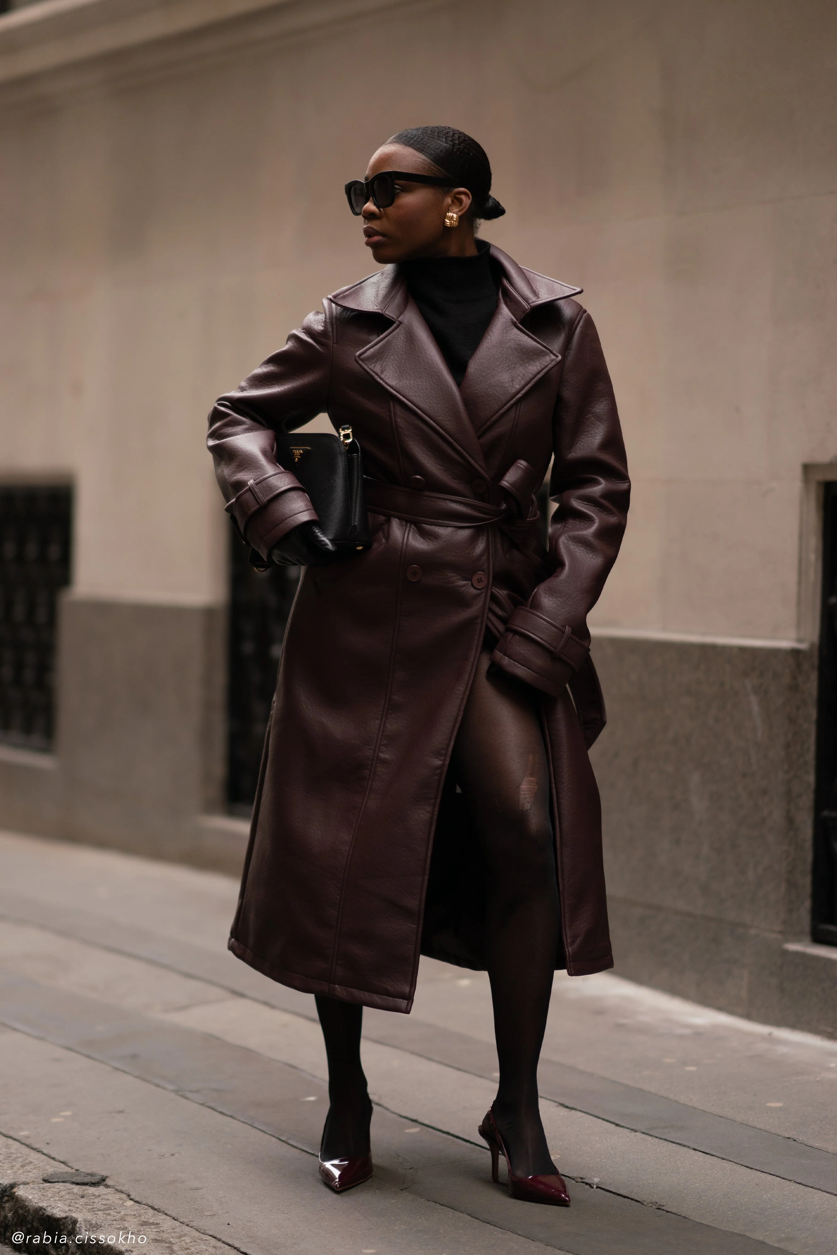 Tarah Faux Leather Trench Coat - Cacao Brown - Image 6
