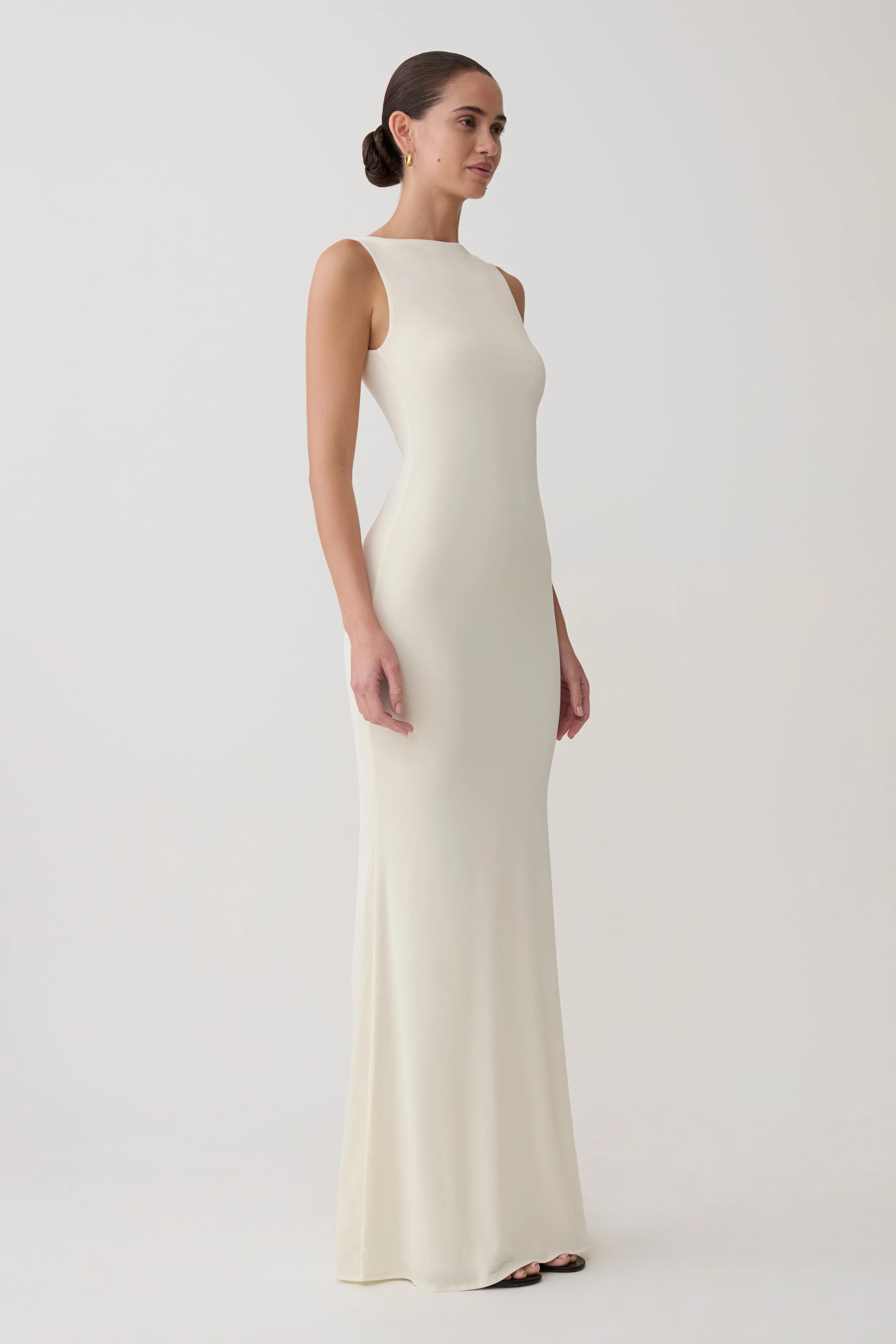 Tarna Sleeveless Slinky Maxi Dress - Bone - Image 3