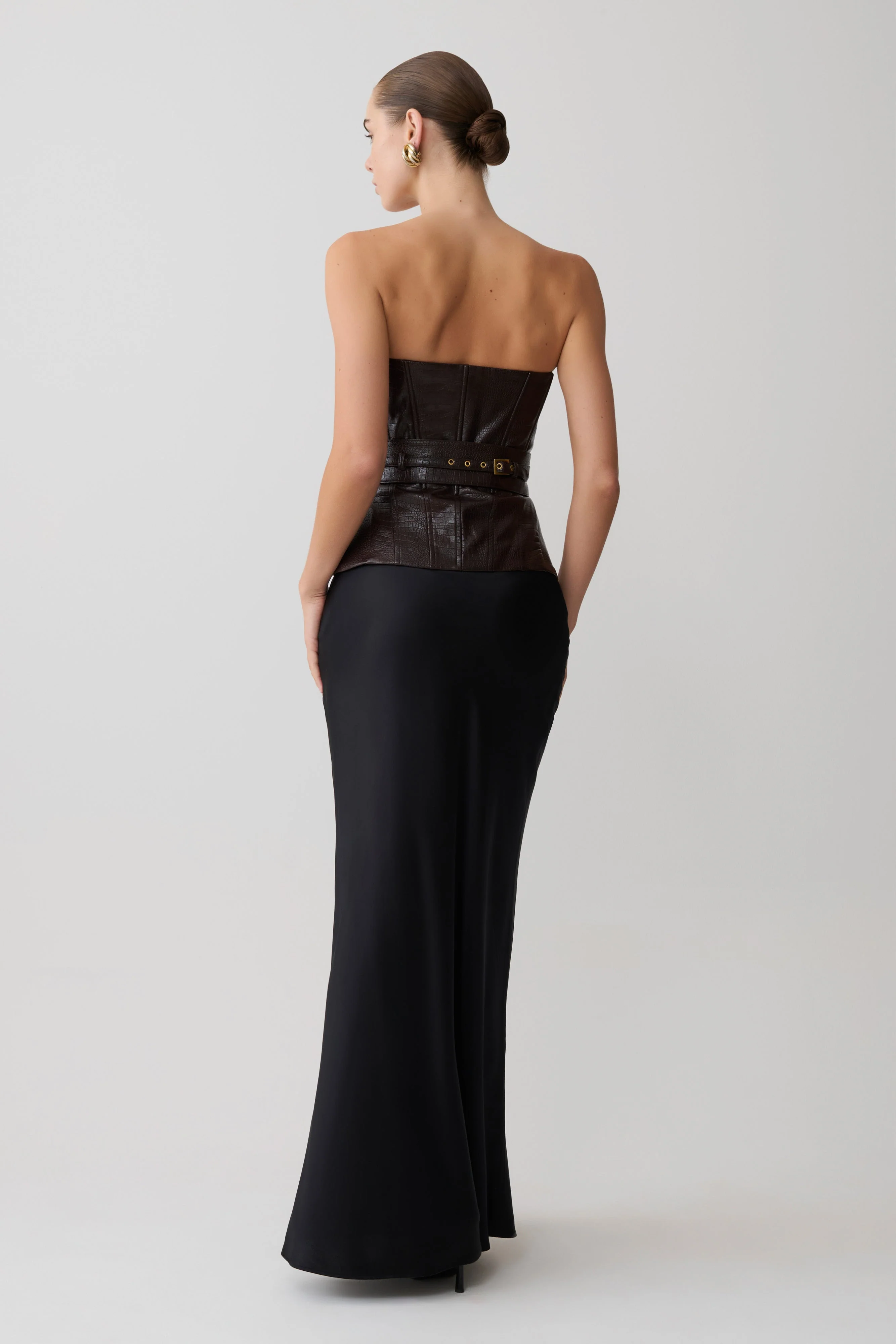Thalia Faux Leather Boned Corset - Dark Chocolate - Image 3