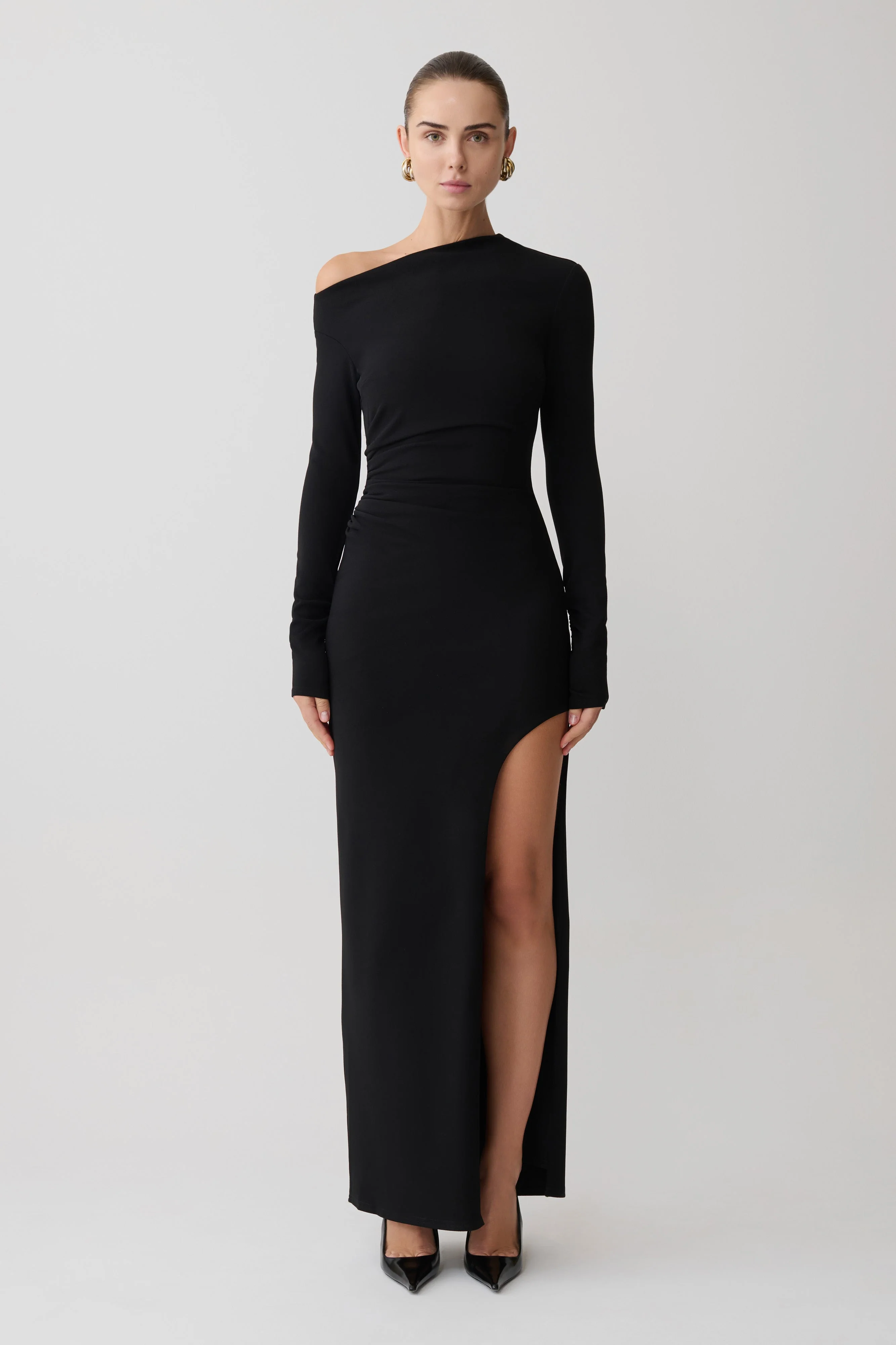 Thalyn Crepe Maxi Dress With Split - Black - Image 4