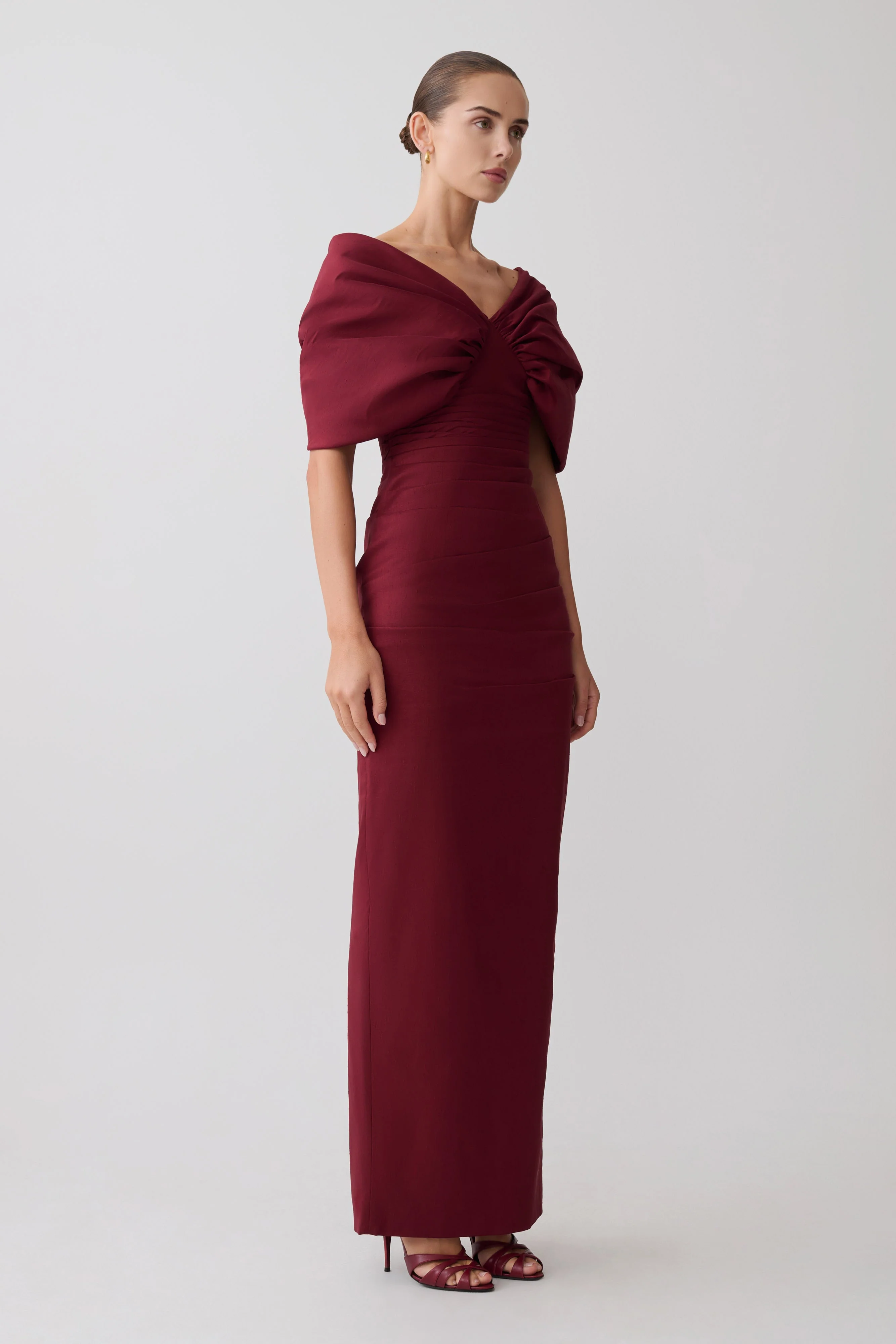 Thelma Bardot Maxi Dress - Wine - Image 2
